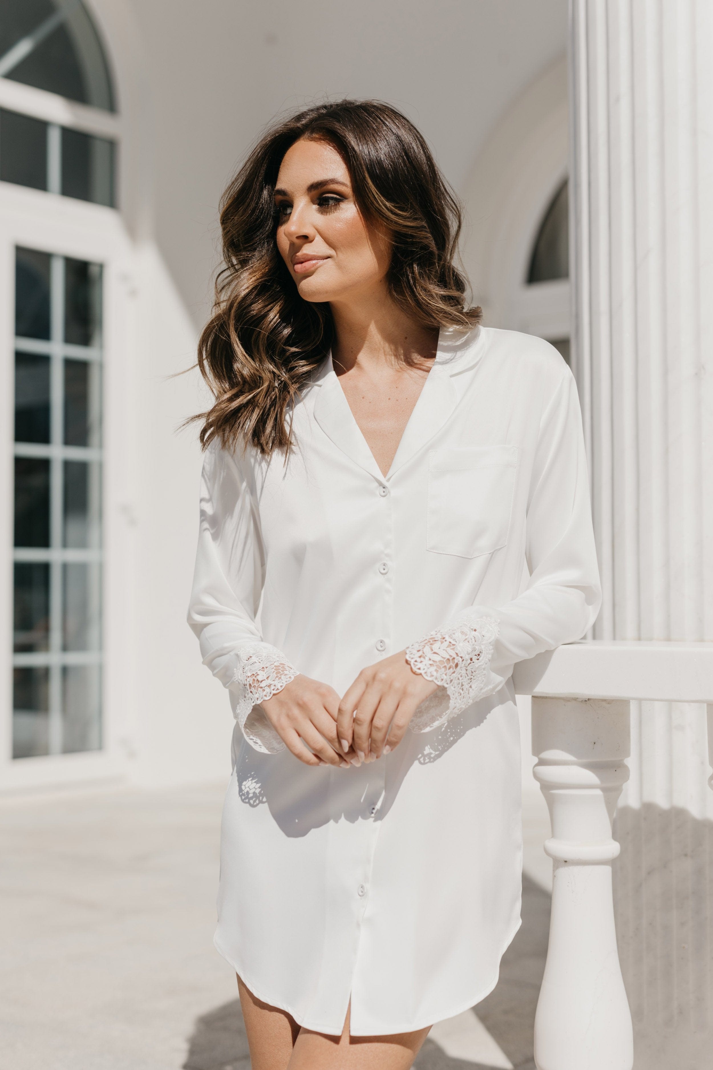 Ina Satin Lace Trim Sleep Shirt for Women - Soft Comfortable Nightwear for Lounge & Sleep - Perfect for Relaxing at Home or Romantic Evenings