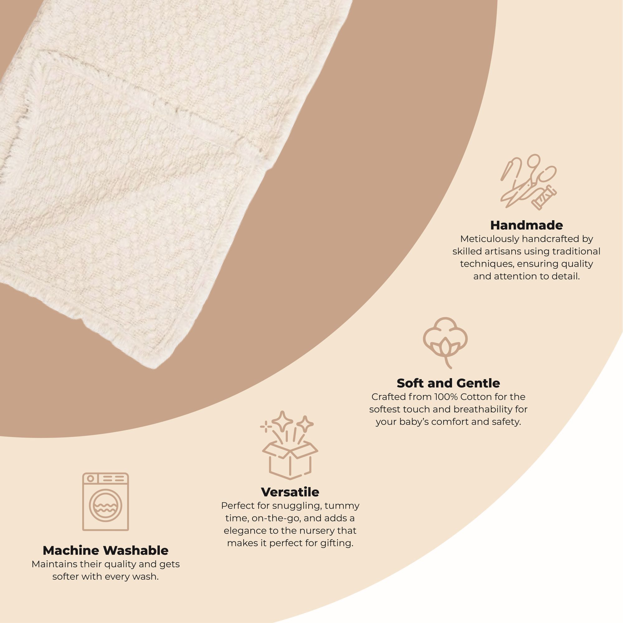 Organic Baby Oatmeal Boho Knit Blanket - Soft Handmade Nursery Throw for Newborns & Toddlers - Perfect for Cribs, Strollers, Photo Shoots & Cozy Naptime