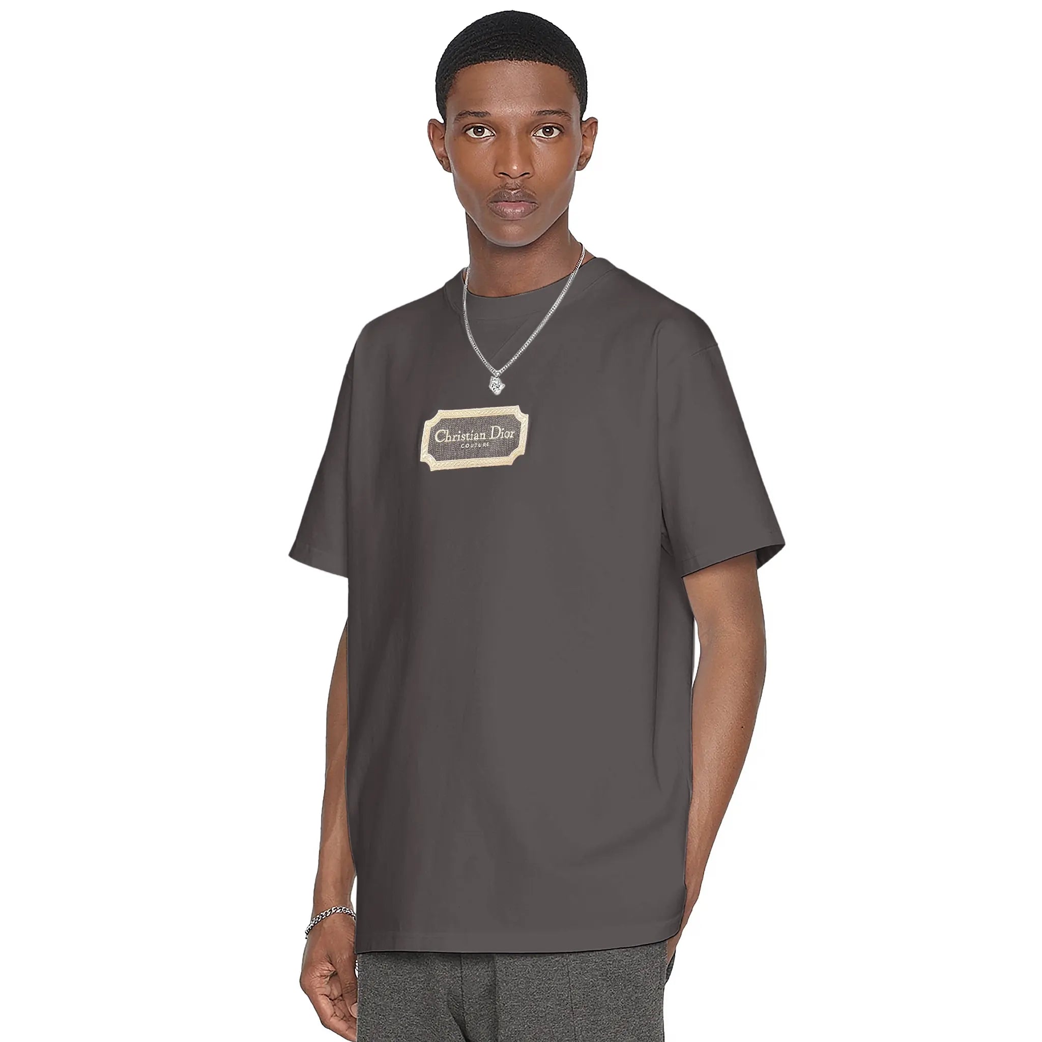Dior Couture Relaxed Fit Cotton Charcoal T-Shirt for Men | Premium Comfort Casual Wear | Perfect for Everyday Outfits, Date Nights & Weekend Getaways
