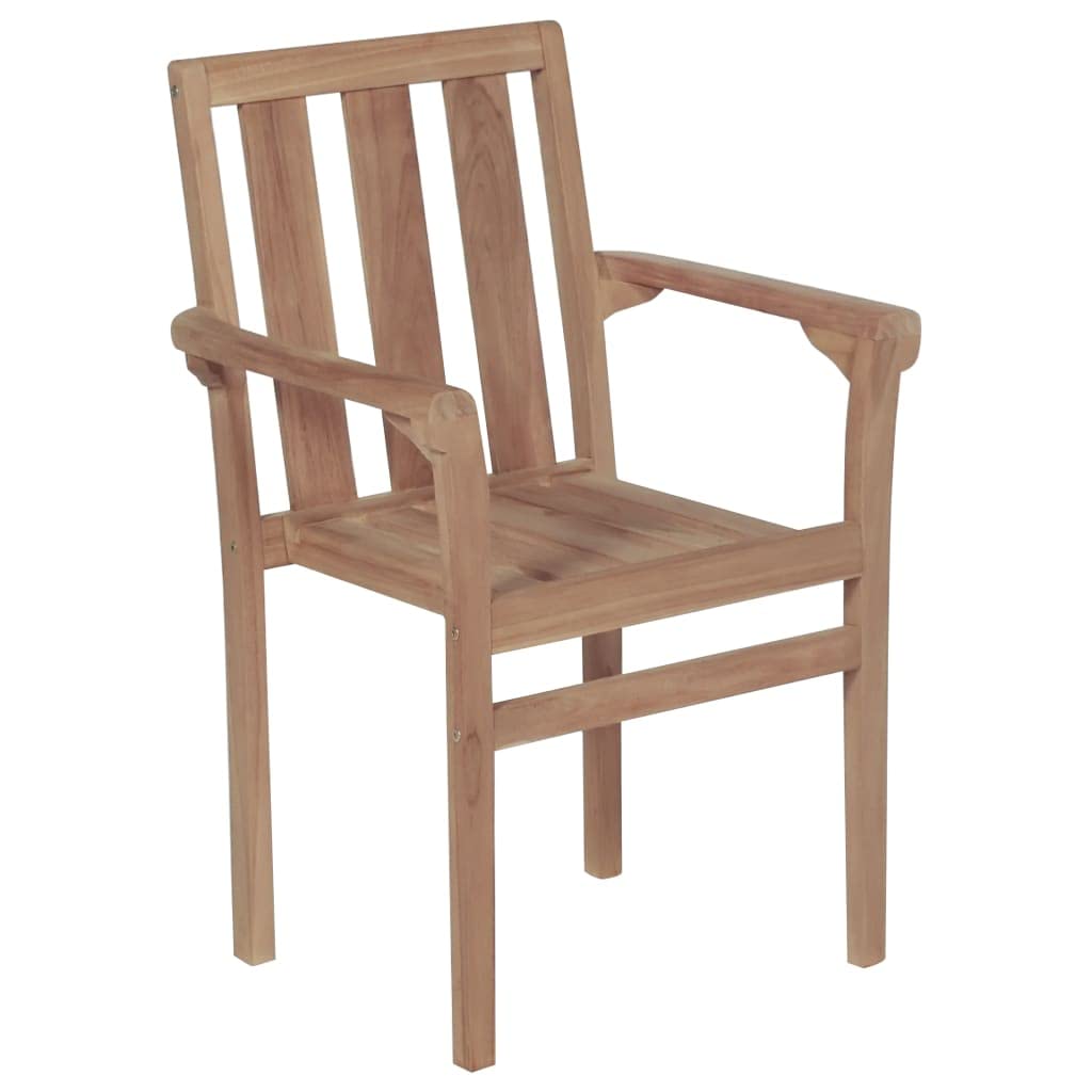 vidaXL 4-Piece Solid Teak Wood Stackable Patio Chairs Set for Outdoor Garden, Balcony, Backyard, Terrace - Durable Lounge & Dining Seating Furniture for Home, Restaurant, or Poolside Relaxation
