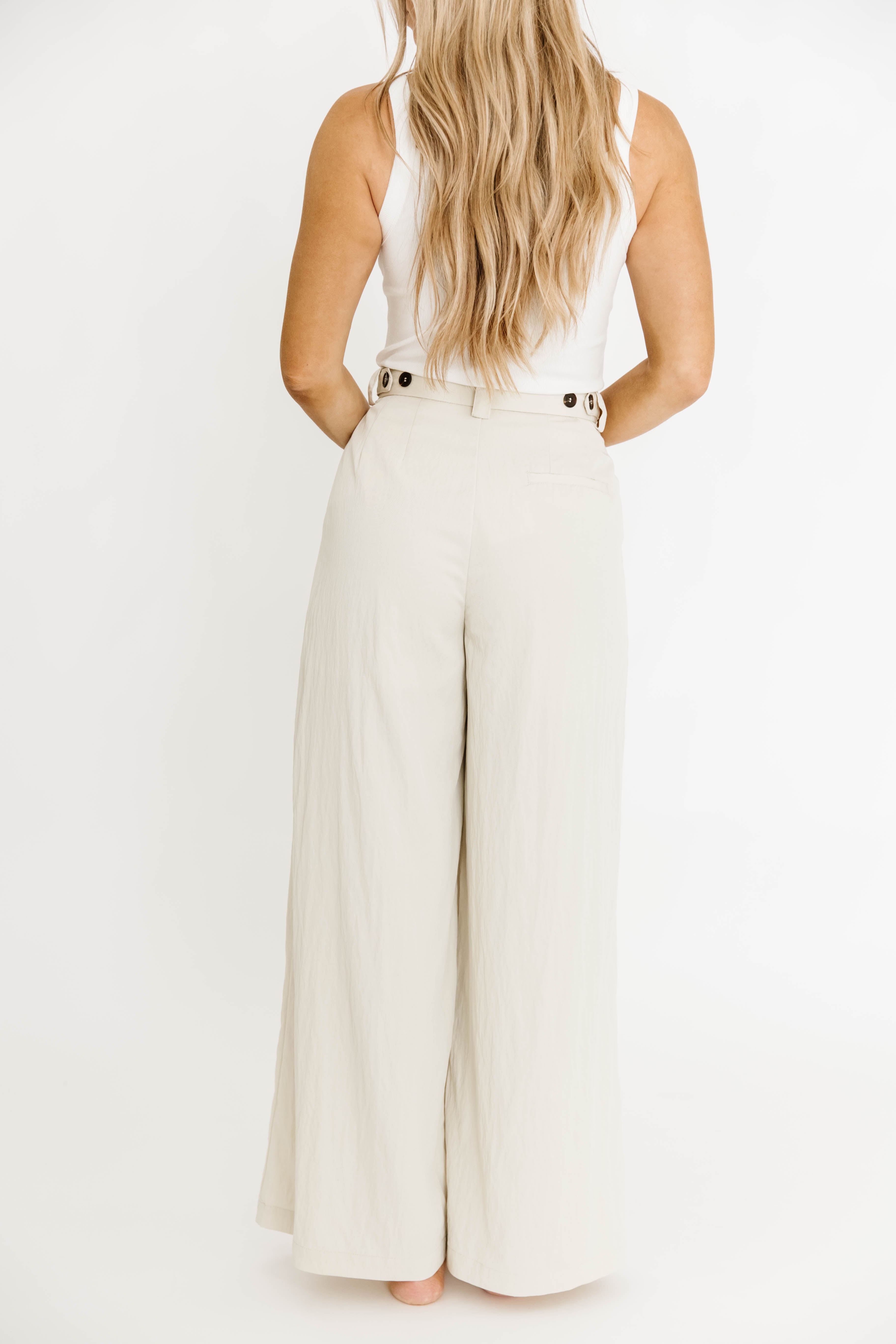Ria Lightweight High Rise Pleated Wide Leg Pants for Women - Oatmeal White | Comfortable Office Pants & Casual Lounge Pants for Work & Everyday Wear