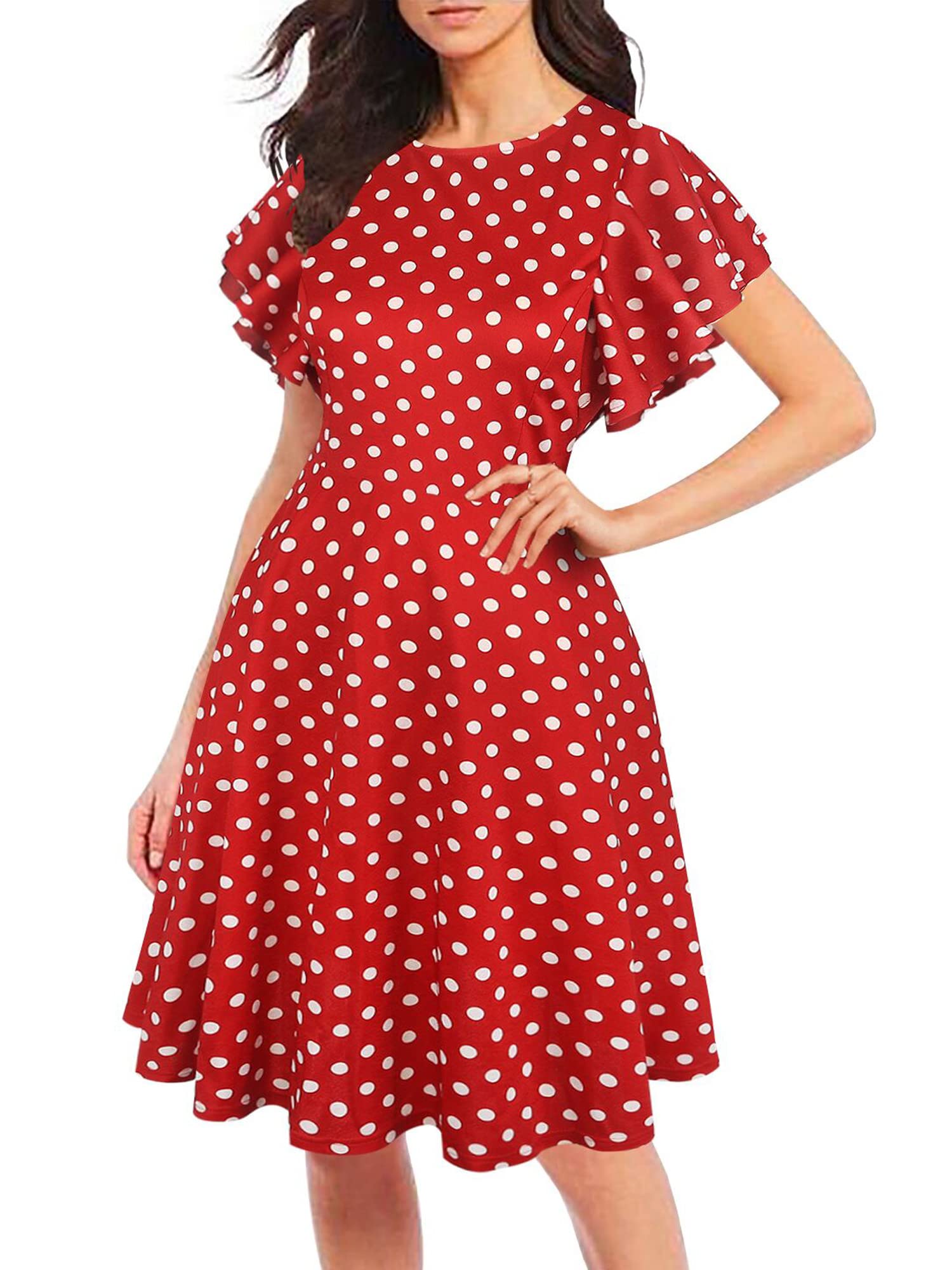 Oxiuly Women's Vintage Flare Sleeve Scoop Neck Church Dress with Pockets - Elegant Cocktail Party Dress for Wedding, Easter, Sunday Service & Special Occasions
