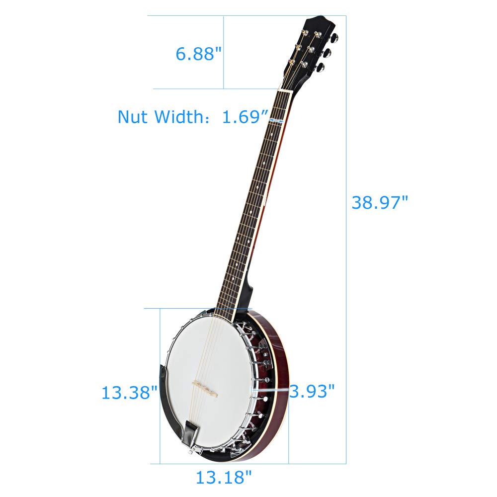 Premium 6-String Banjo - Professional Grade Wood & Metal Construction in White & Natural Wood Finish | Perfect for Bluegrass, Folk Music & Stage Performances