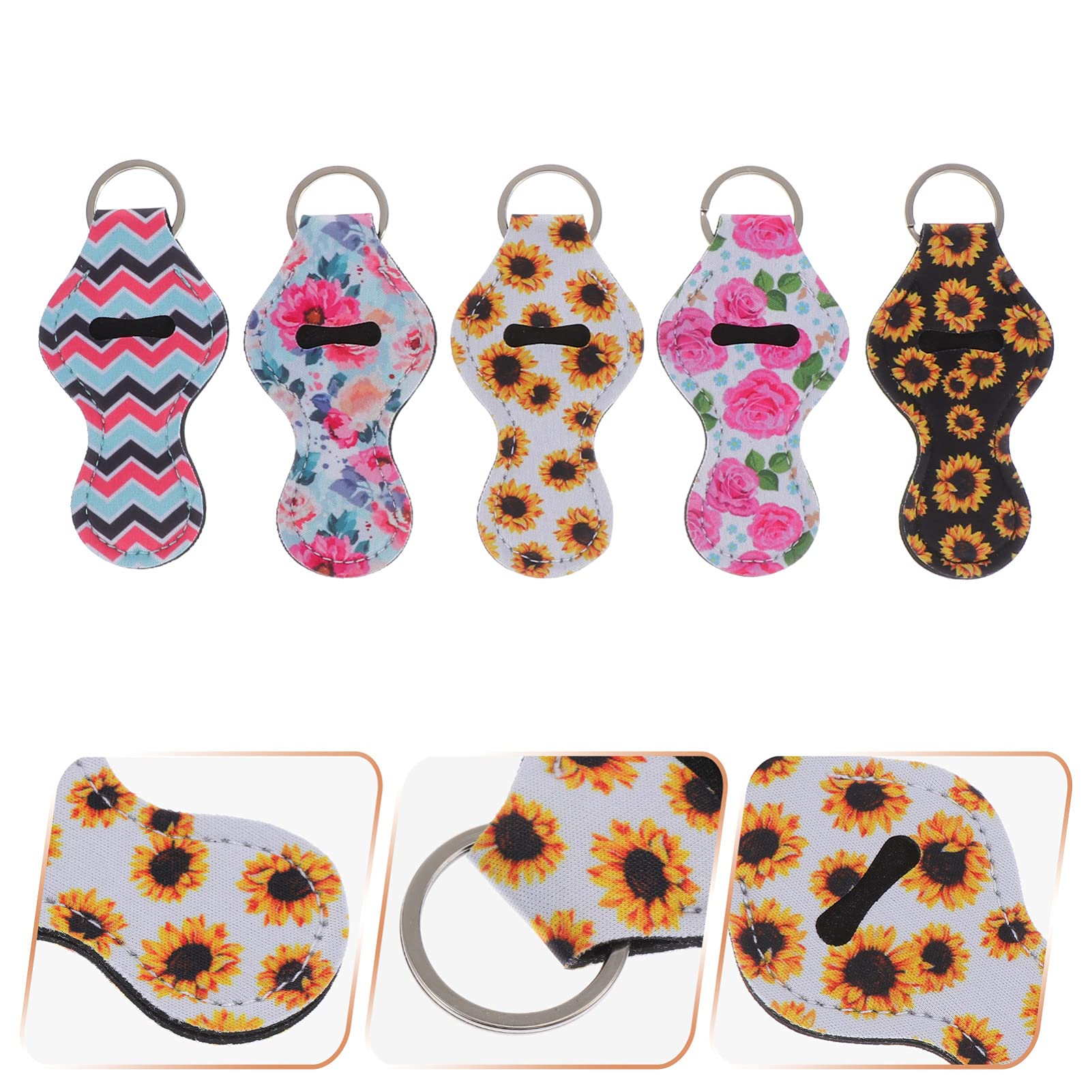 5-Piece Minkissy Car Mount Lipstick Holder Keychain Set - Neoprene Chapstick & Lip Balm Holder with Keyring - Perfect for Car Keys, Purses & Travel Accessories
