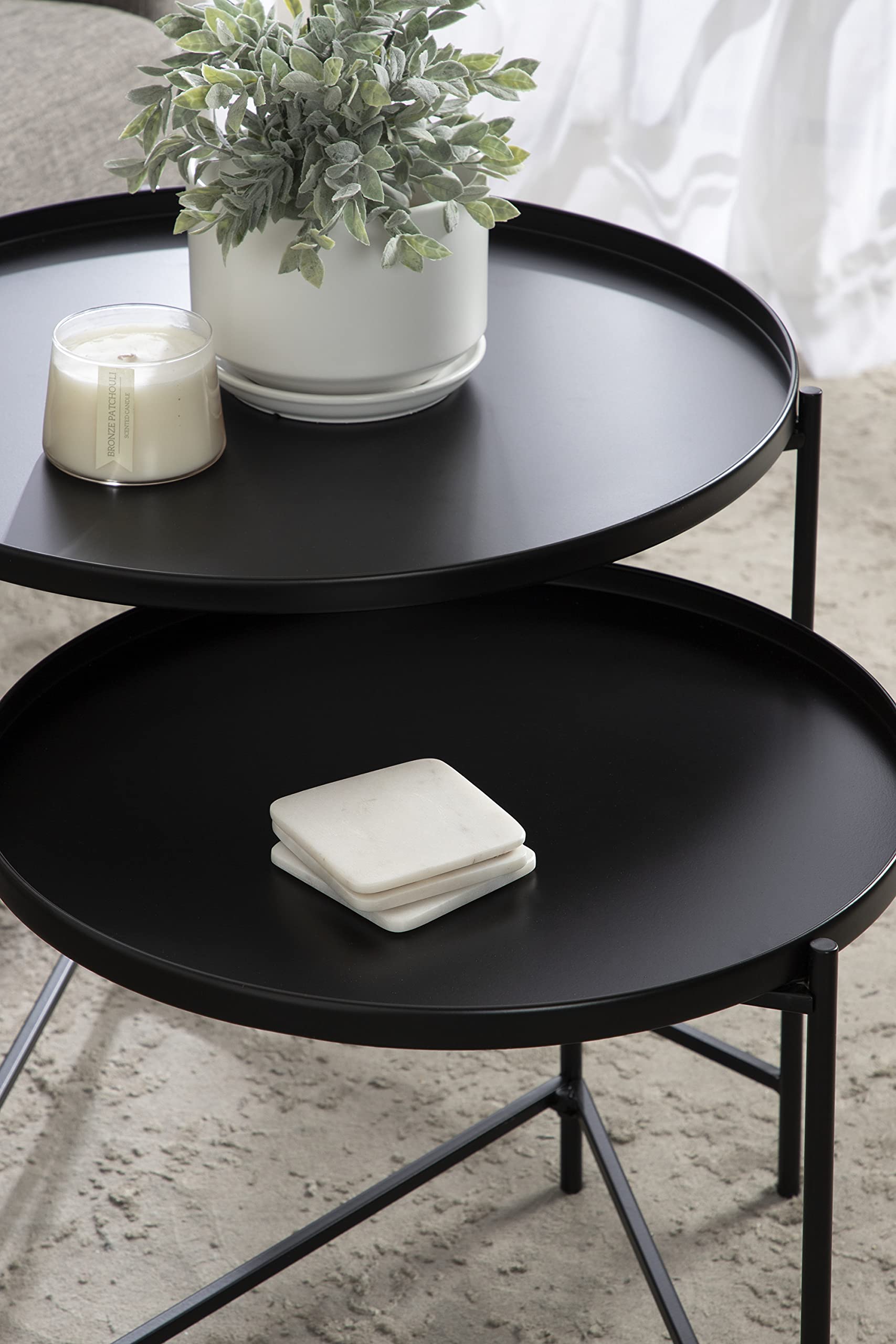 Kate and Laurel Ulani Modern Nesting Coffee Table Set of 2 - Black Wooden Living Room Furniture with Storage Shelf | Perfect for Small Spaces, Home Decor & Displaying Books