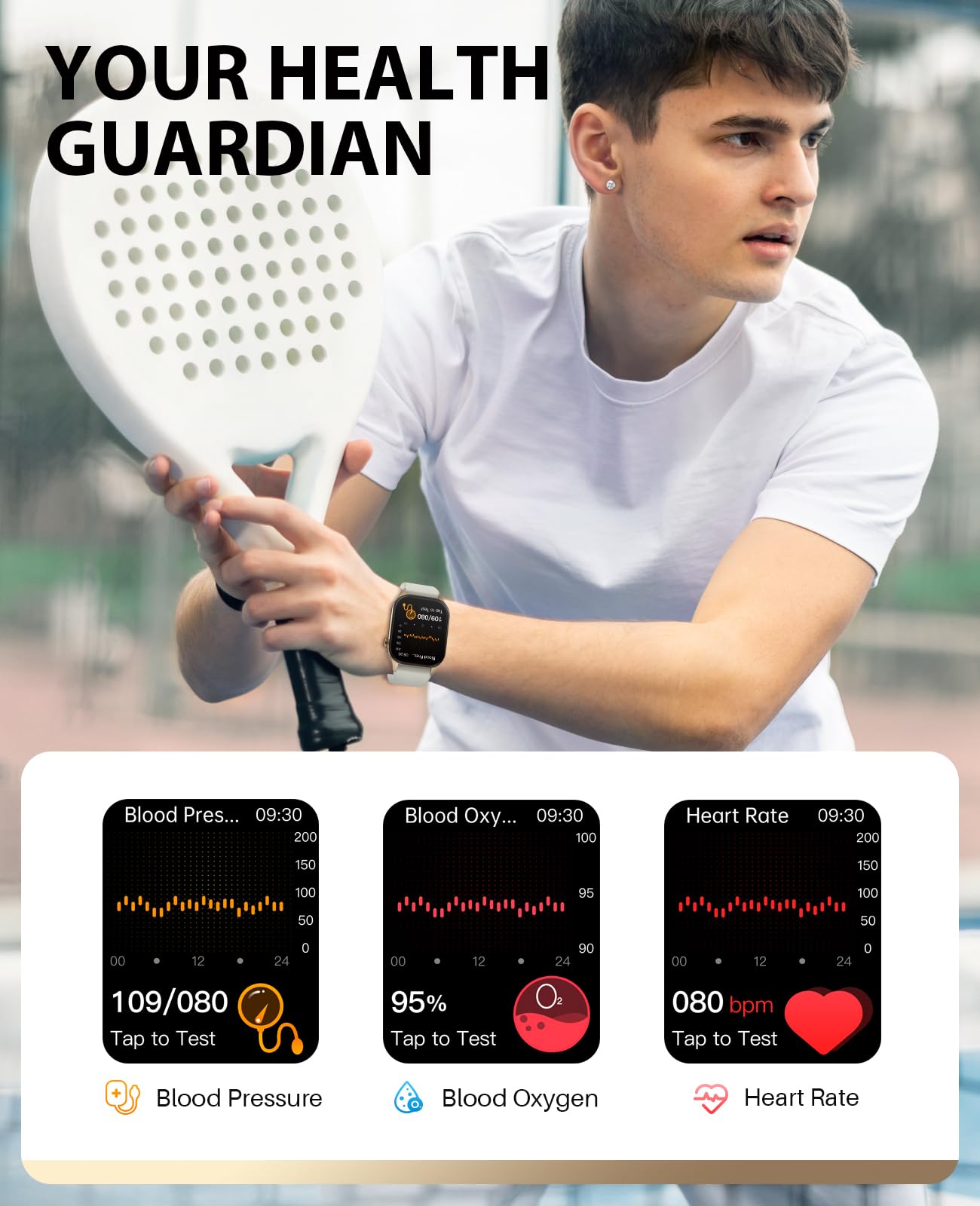 Smart Fitness Watch with Infrared Blood Oxygen Monitor, 2.04
