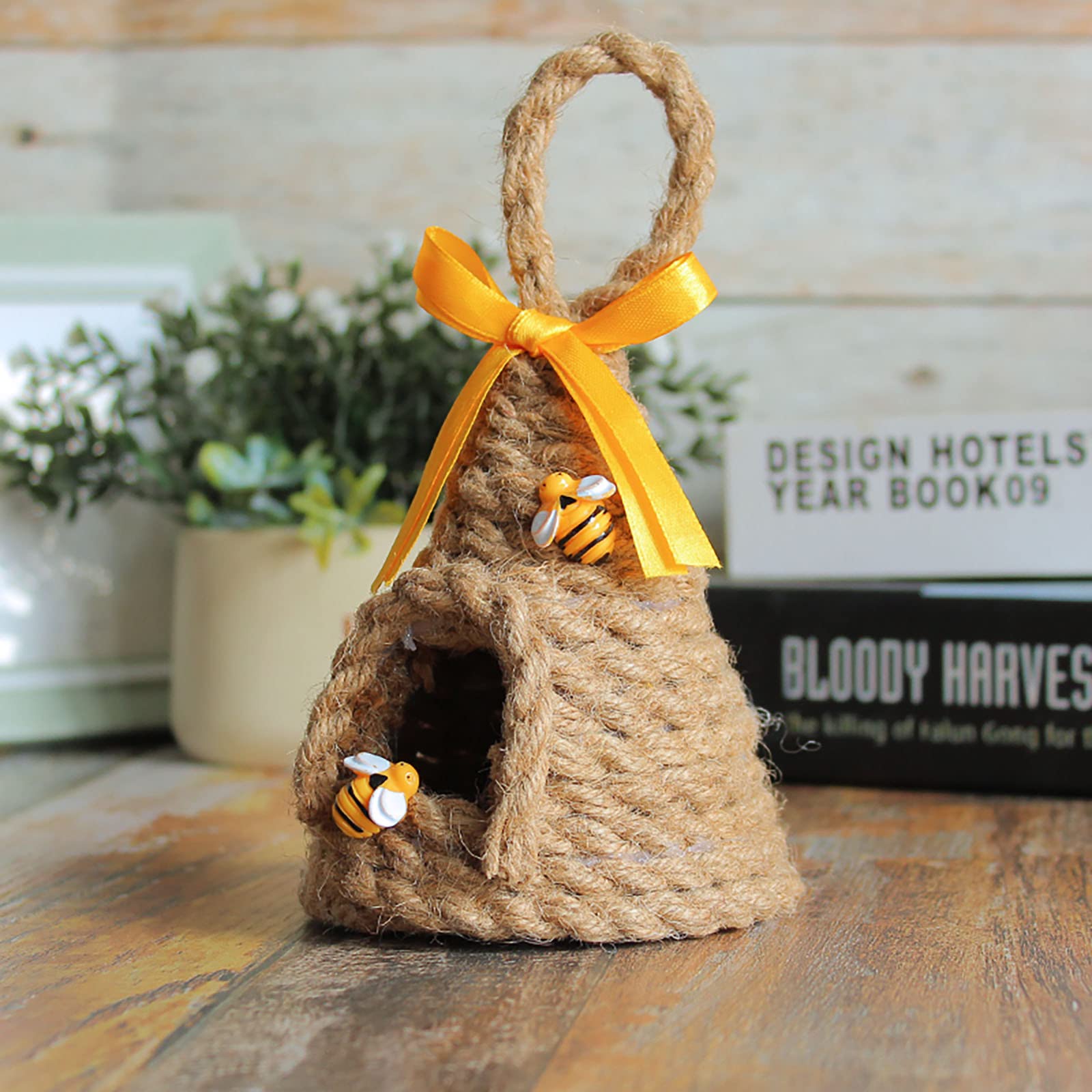 Natural Jute Bee Hive Decor - Rustic Farmhouse Tiered Tray & Coffee Table Decoration, Honey Bee Skeps for Spring & Summer Country Kitchen, Sunflower-Themed Party & Bookshelf Decor (1PC, C) | Perfect for Farmhouse Style Homes, Bee-Themed Parties & Seasonal Table Centerpieces