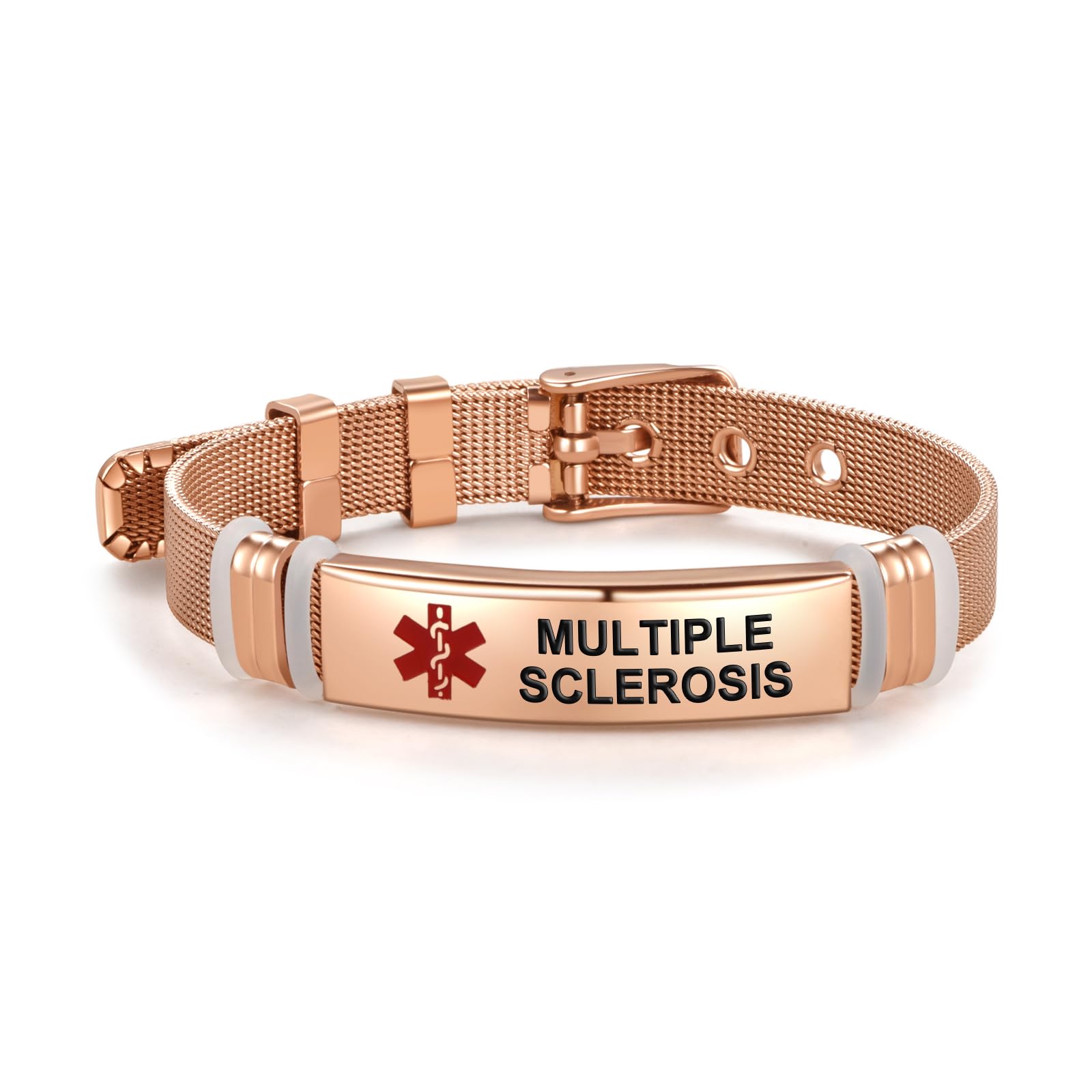 Rose Gold Red Medical Alert ID Bracelet for Women & Men - Laser Engraved Stainless Steel Adjustable Emergency Wristband - Perfect for Allergies, Diabetes & Heart Conditions