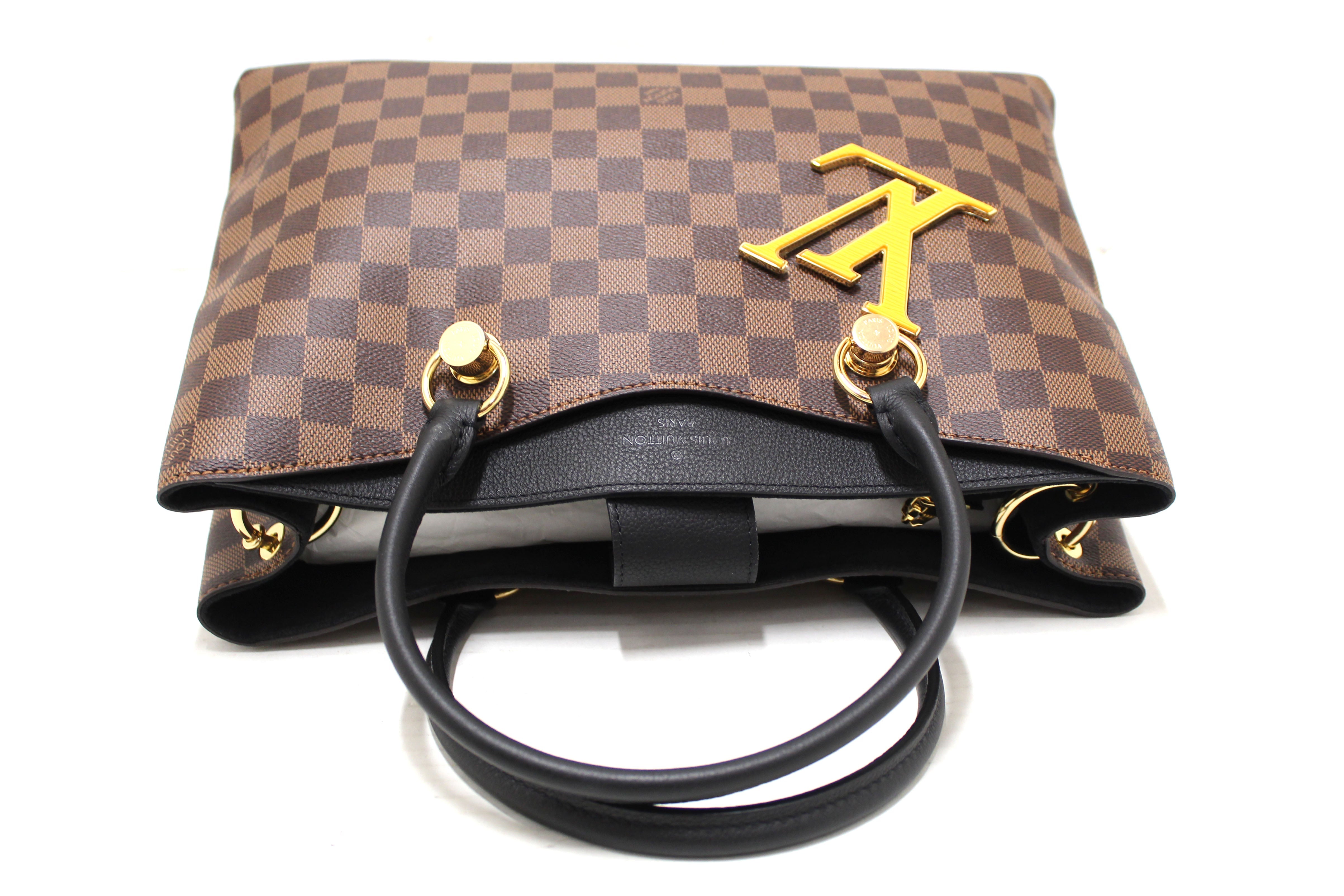 Authentic Louis Vuitton Damier Ebene Canvas Riverside Bag with Black Leather Trim - Luxury Designer Handbag for Women, Perfect for Work, Travel & Everyday Use