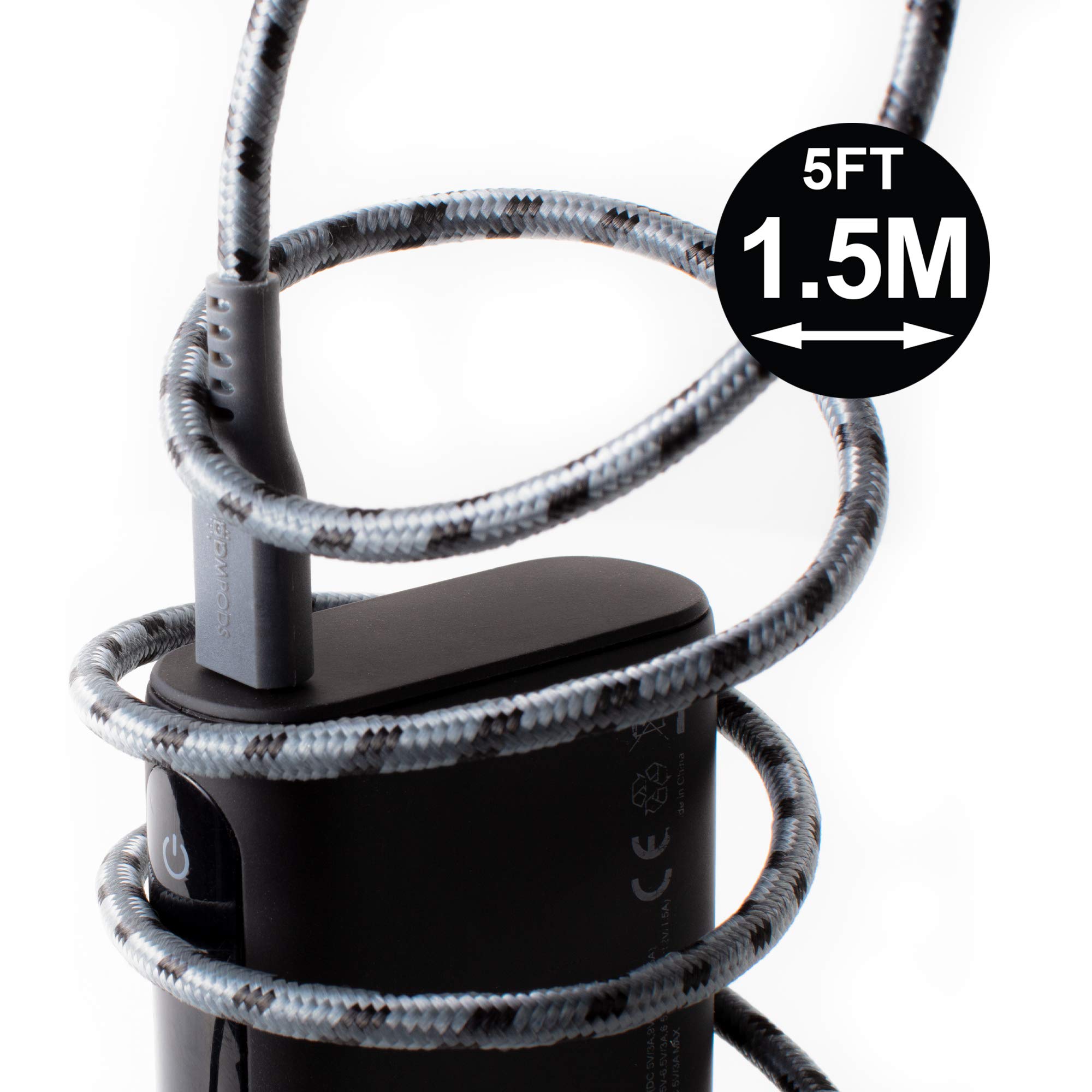 BoomPods Retro Armored USB-C to USB Braided Cable 1.5m (Graphite) - Durable Fast Charging Cord for Phones, Tablets & Gaming Devices