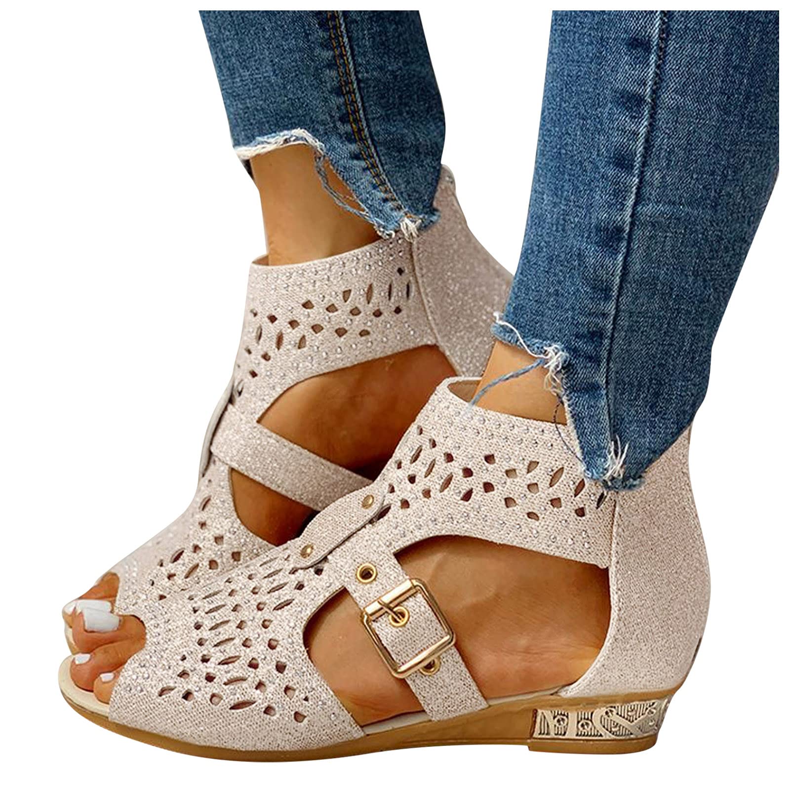 Eduavar Women's Casual Summer Sandals - Closed Toe Wedge Sandals with Ankle Strap Buckle | Perfect for Beach, Vacation & Everyday Wear