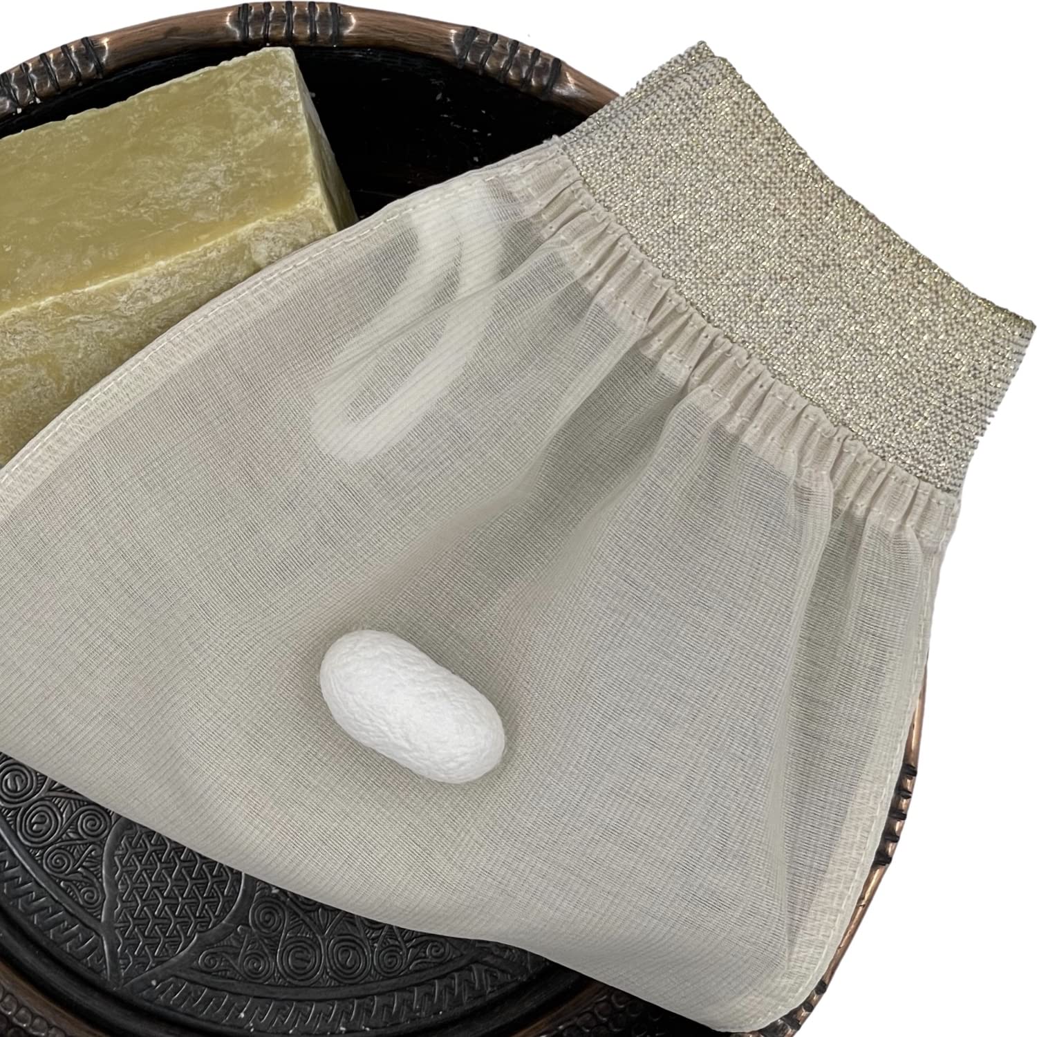 Premium Turkish Natural Silk Exfoliating Gloves & Mitts Set - Face & Body Scrub for Women & Men - Hammam Bath Spa Exfoliator for Smooth Skin - Ideal for Shower, Home Spa & Self-Care Routine (Gold)