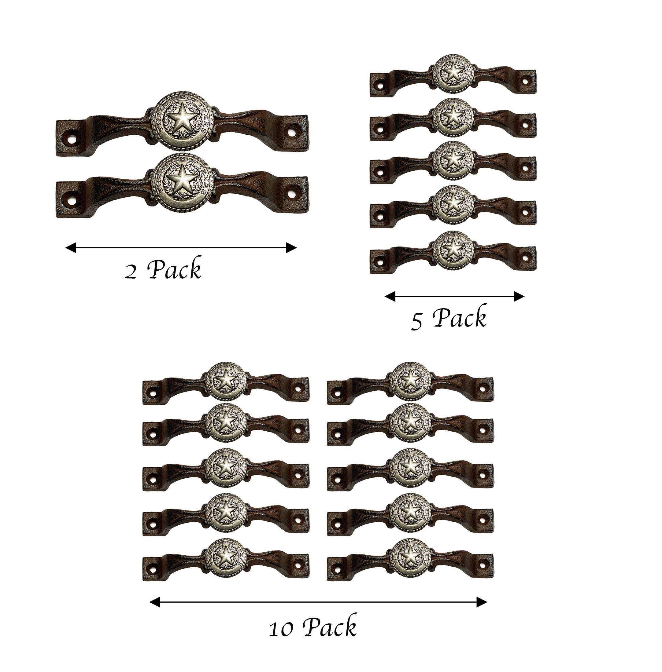 Urbalabs Cast Iron Texas State Concho - Rustic Longhorn Kitchen Cabinet Handles & Drawer Pulls for Farmhouse Decor (10-Pack, Silver Star) - Perfect for Cabinets, Dressers, and Western-Themed Home Décor