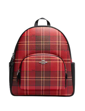 Coach Court Backpack with Tartan Plaid Print - Stylish Laptop Backpack for Women & Men, Perfect for Work, School & Travel Accessories