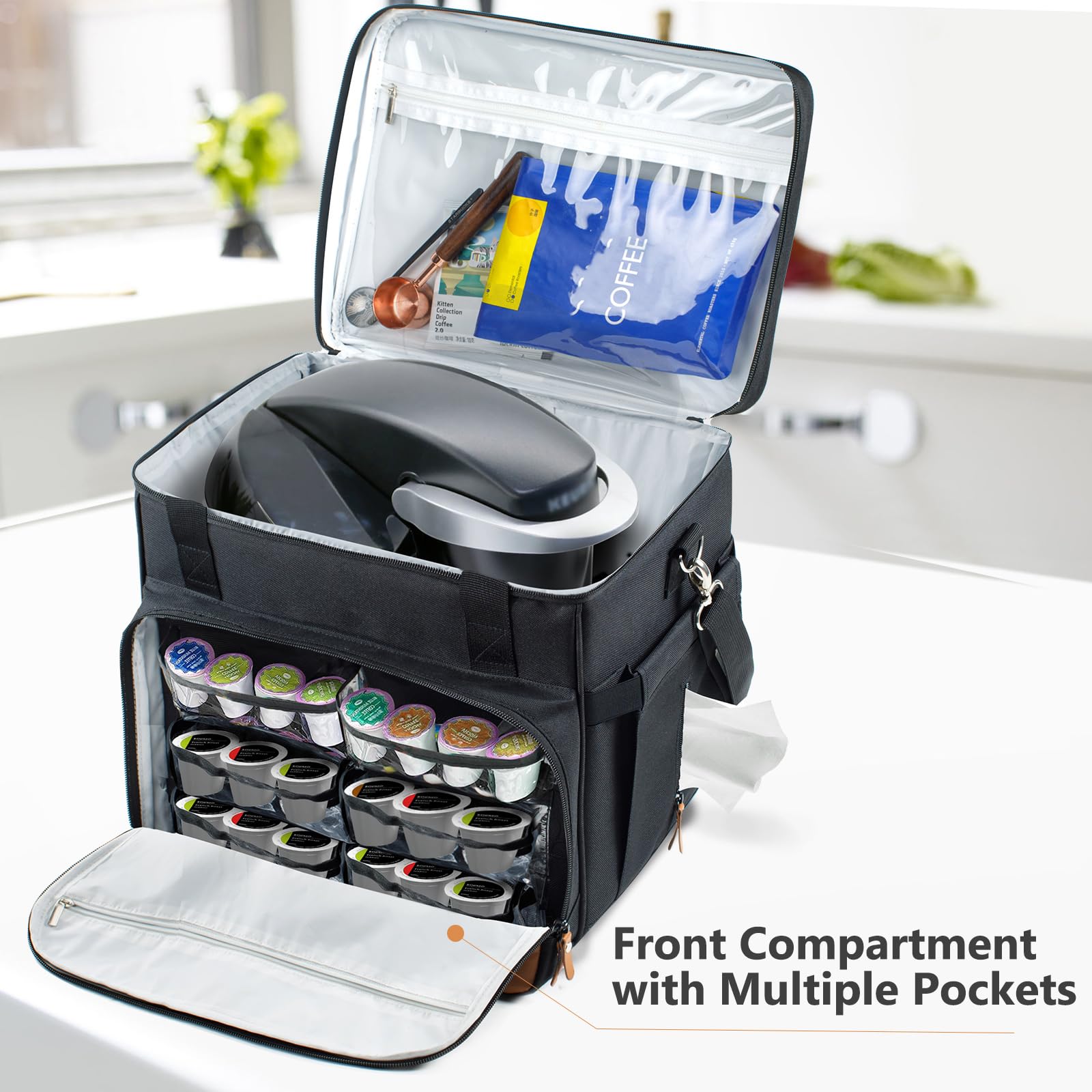 BAGSPRITE Keurig Classic Coffee Maker Travel Bag - Portable Single Serve Brewer Carrying Case with Storage Pockets for K-Cup Pods | Perfect for Camping, Office & Travel Accessories
