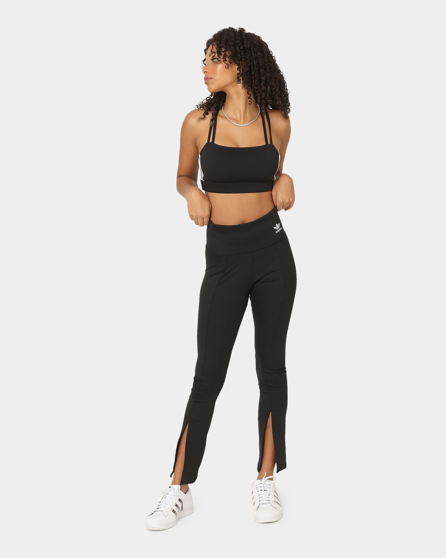 Adidas Women's Open Hem Workout Tights - Black - High Waisted Yoga Pants for Running, Gym & Lounge Wear