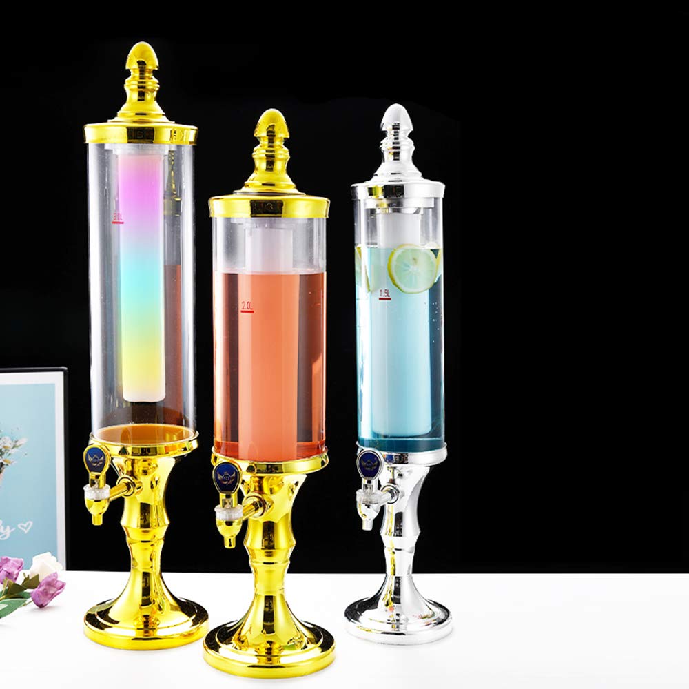 LED Colorful Shining 3L Tabletop Wine Beer Tower Dispenser - Golden Beverage Juice Server for Bar, Party, Restaurant, KTV & BBQ | Perfect for Weddings, Birthday Celebrations & Outdoor Gatherings