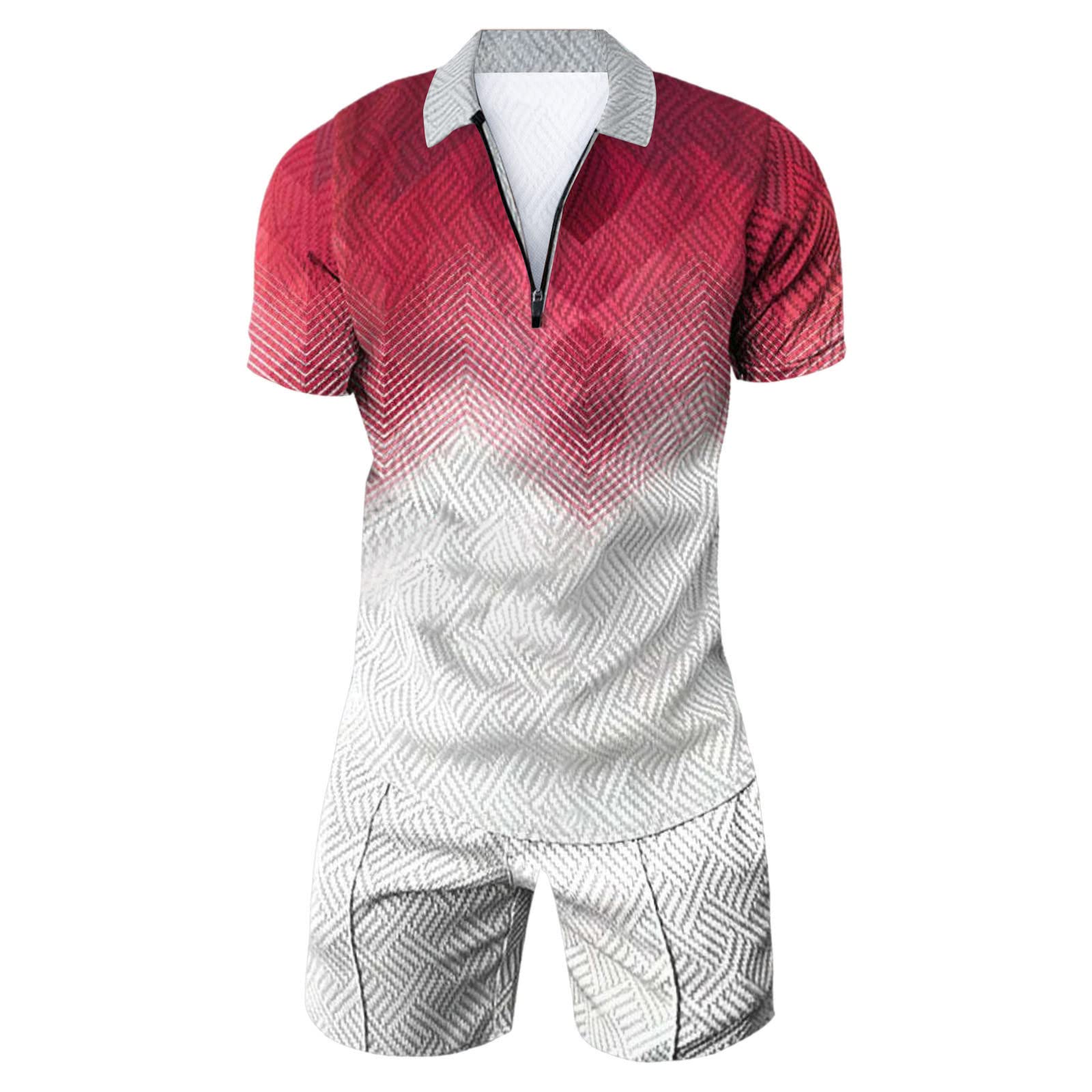 STRY Men's Gym Wear Set - Printed Short Sleeve Zip Shirt & Sweatpants for Workout, Running & Streetwear | Summer Sportswear for Casual & Athletic Style