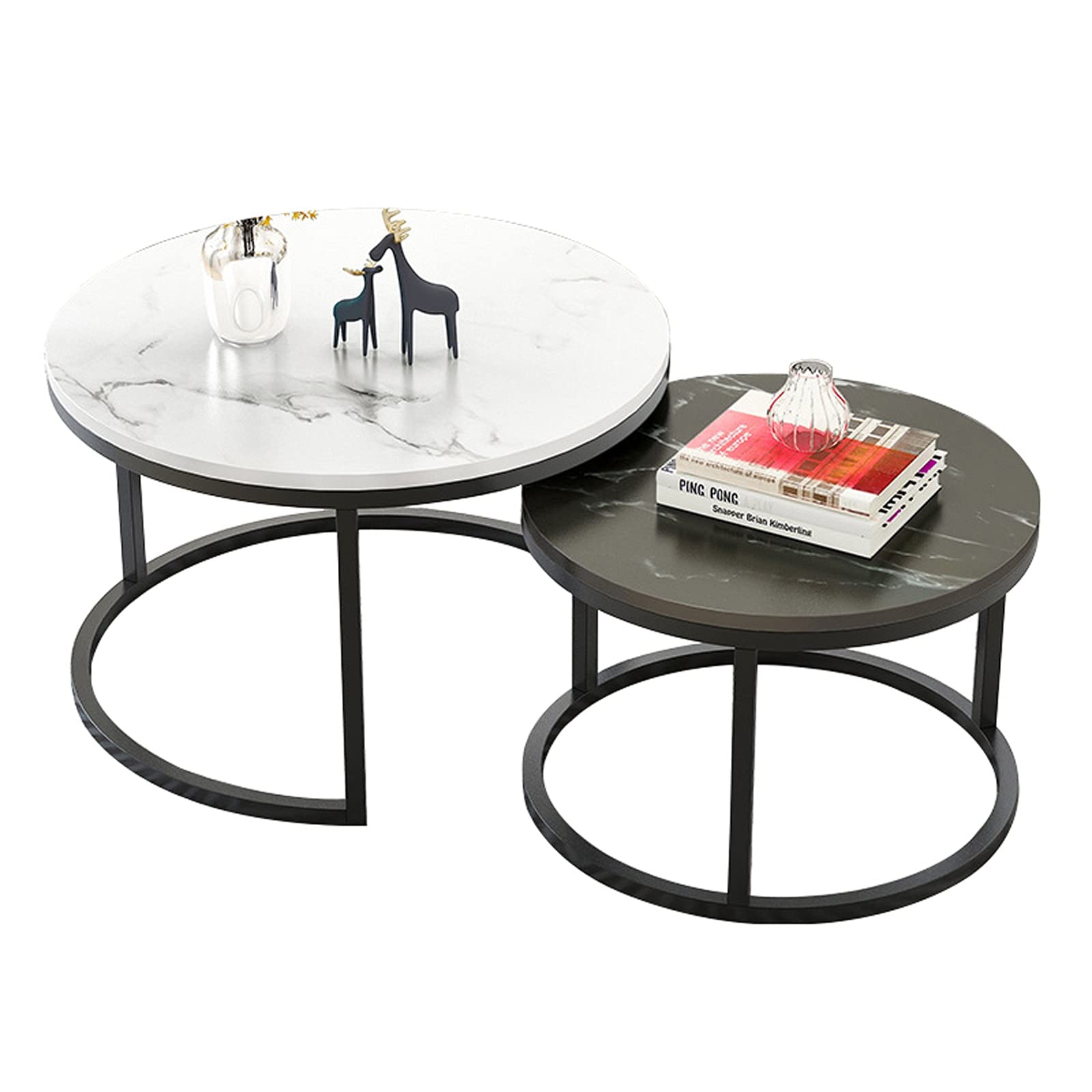 Modern Round Coffee Table Set for Small Spaces - White & Black Minimalist Living Room Furniture - Perfect for Apartments, Studios & Cozy Home Decor