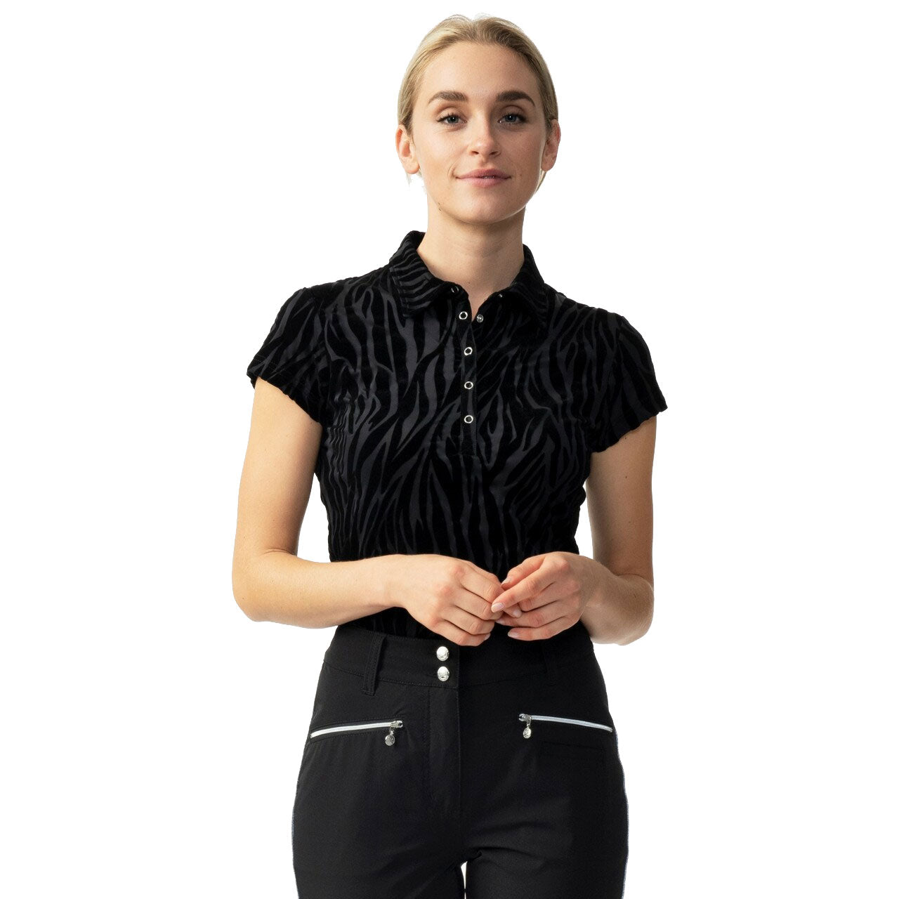 Women's Black Cap Sleeve Golf Polo Shirt - Breathable Moisture-Wicking Daily Sports Top for Golf, Tennis & Outdoor Activities