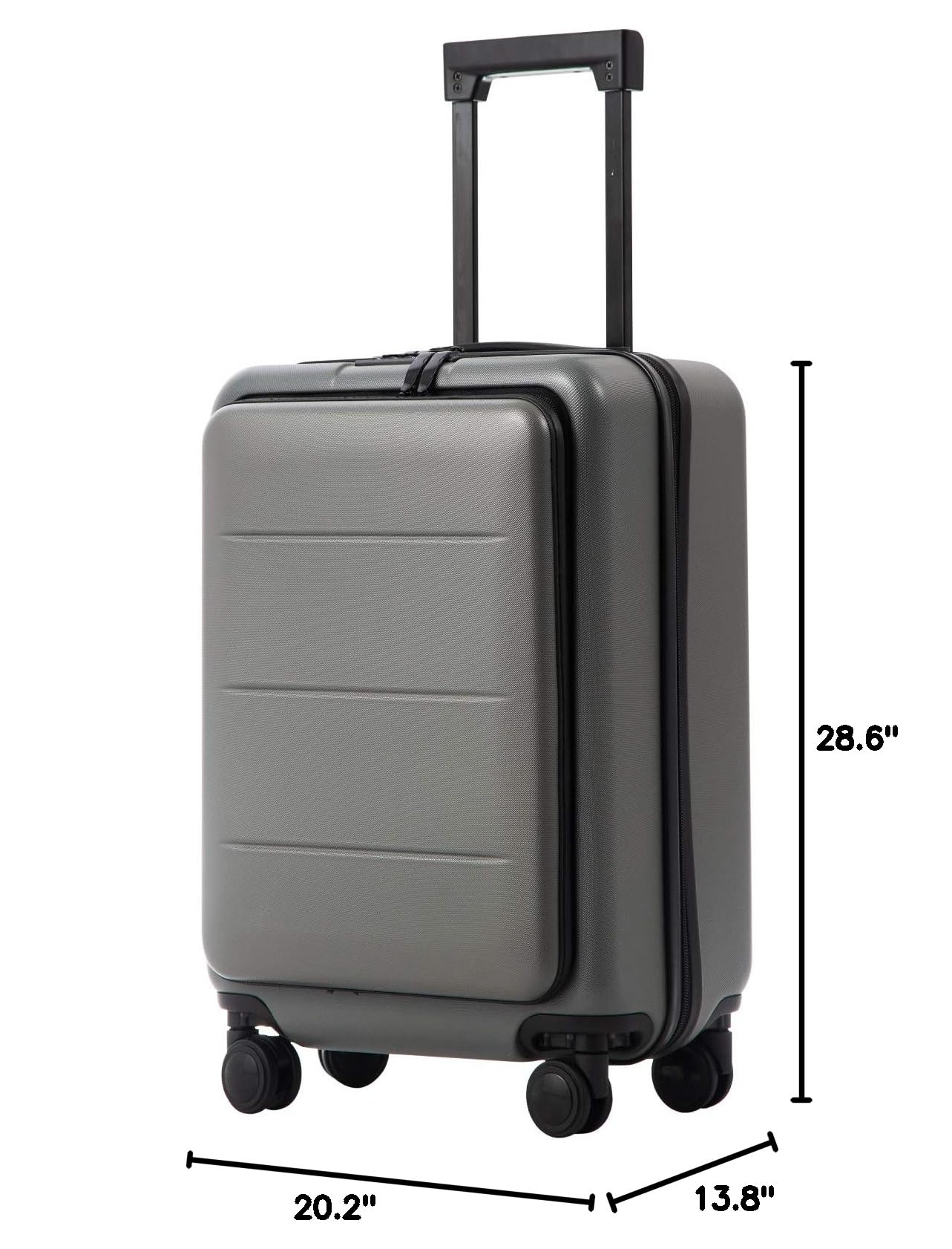 COOLIFE 20in ABS+PC Carry-On Luggage Suitcase with Spinner Wheels & Multiple Pockets - Lightweight Titanium Gray Hardshell Trolley for Air Travel, Business Trips & Weekend Getaways
