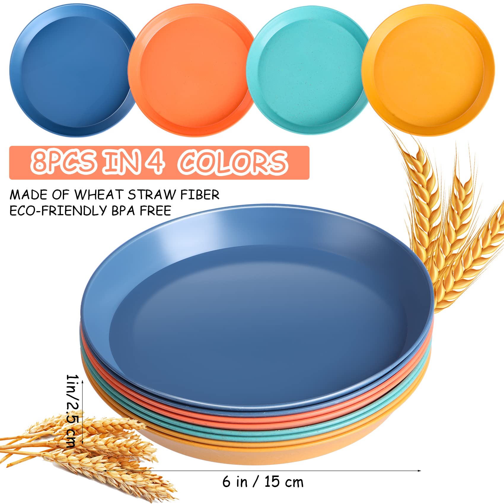 Eco-Friendly Cat Bowls for Food and Water - 6 Inch Whisker Fatigue Free Pet Dishes, Unbreakable Wheat Straw Cat Bowls Set of 8 - Perfect for Indoor/Outdoor Feeding, Travel & Multi-Cat Homes