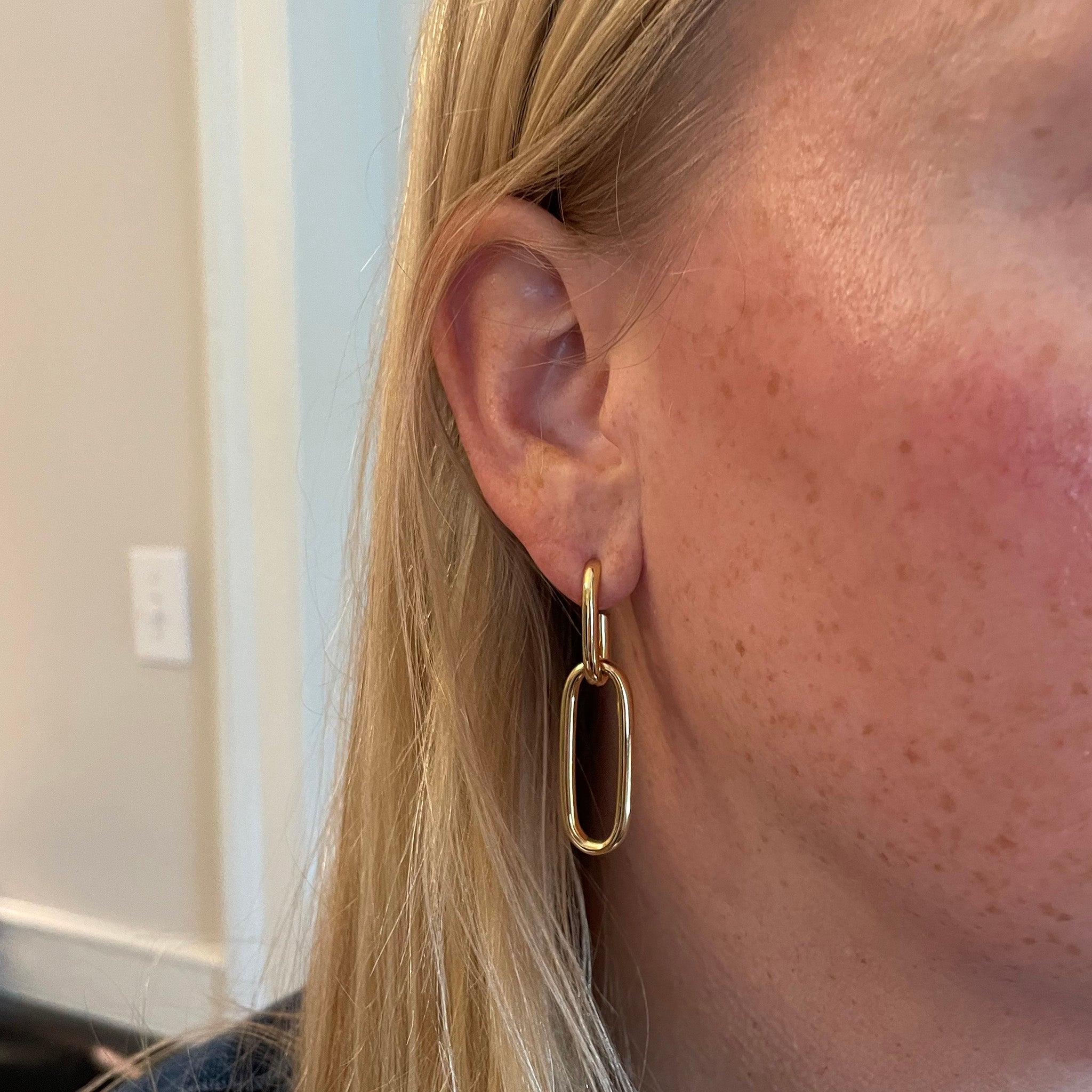 18K Yellow Gold Italian Paperclip Link Drop Earrings for Women - Elegant Dangling Hoop Earrings for Party, Wedding & Everyday Wear