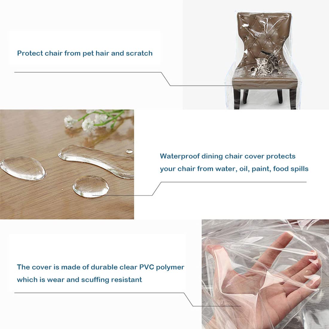 Clear PVC Waterproof Dining Chair Covers with Backrest - 4 Pack Plastic Seat Protectors for Dust, Spills & Pet Protection | Perfect for Kitchen, Restaurant & Outdoor Use