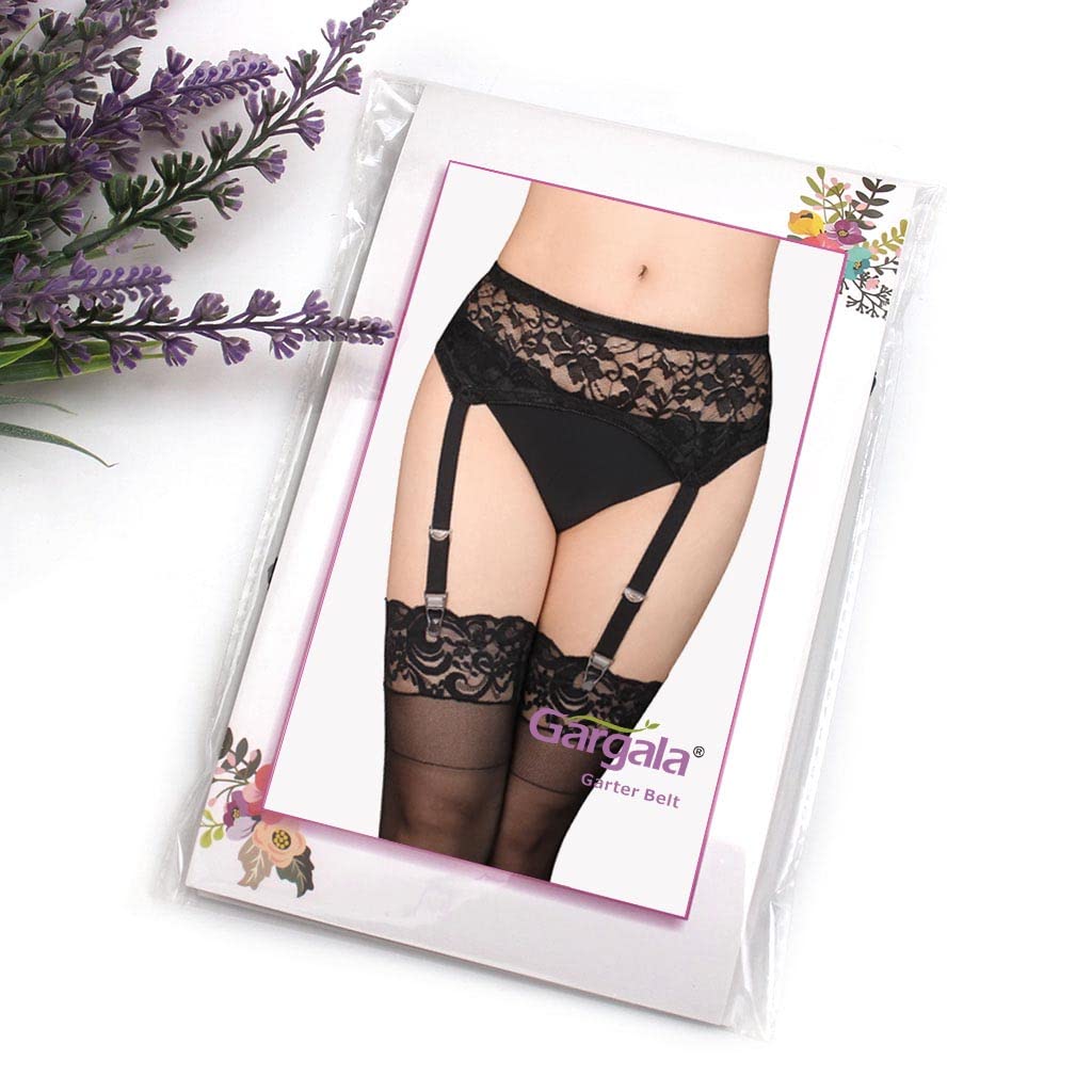 Sexy Black Lace Garter Belt for Women with 4 Vintage Metal Clips - Thigh High Stockings Suspender for Bridal, Lingerie & Special Occasions