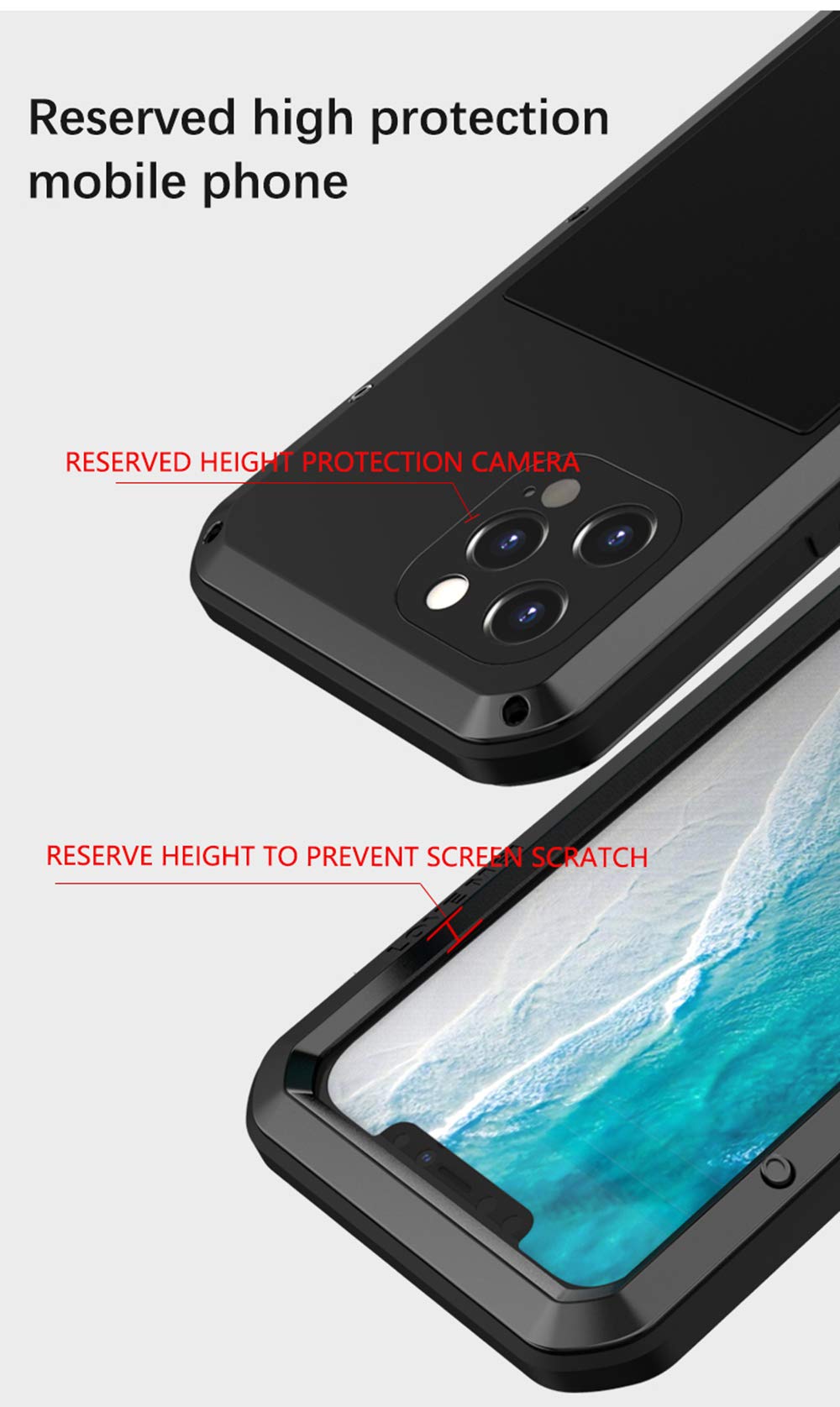 LOVE MEI Rugged iPhone 12 Pro Max Case (6.7 Inch) - Military Grade Shockproof, Waterproof & Dustproof Protection with Aluminum Metal, Silicone & Tempered Glass - Black | Perfect for Outdoor Adventures, Construction Work & Extreme Sports