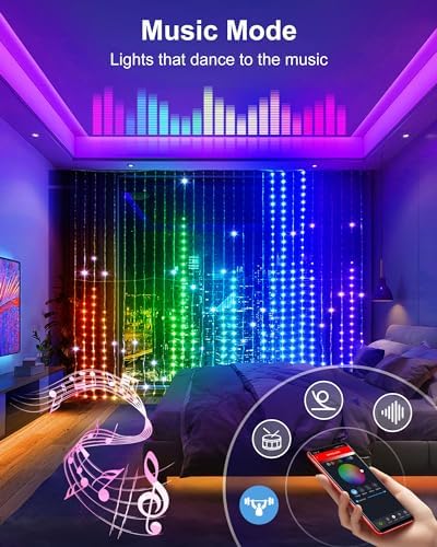 Brightown Smart Curtain String Lights 900 LED - App Controlled DIY Hanging Fairy Lights with Music Sync, Remote & Waterproof Design for Valentine's Party, Wedding, Bedroom Decor & Indoor Events