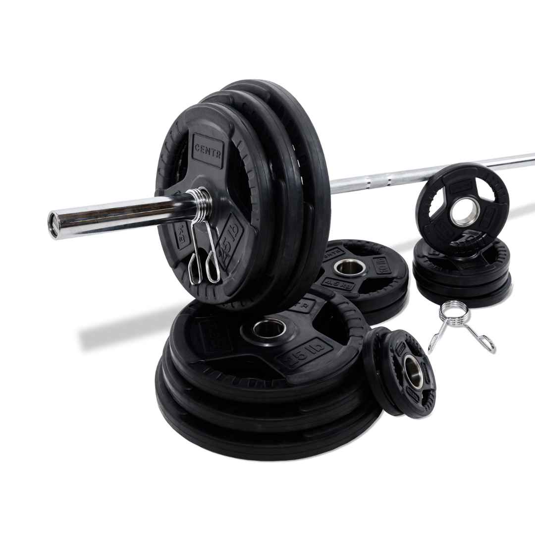 Centr 300 LB (136 KG) Olympic Weight Set with Barbell Bar Caps - Perfect for Home Gym, Strength Training & CrossFit Workouts