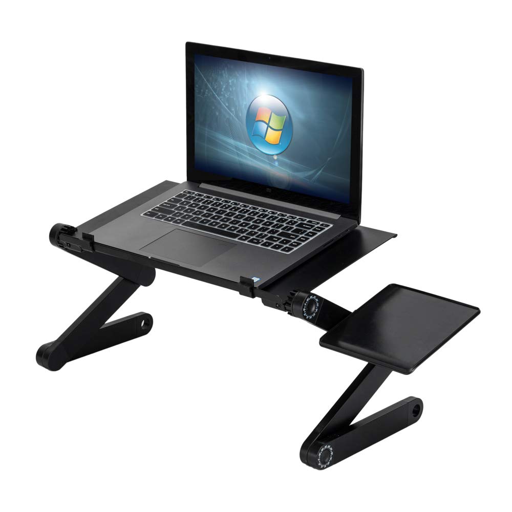 Ergonomic 360° Adjustable Laptop Stand with Cooling Fan & Mouse Pad, Portable Aluminum Folding Bed Tray for Sofa, Couch, Home, Office - Perfect for Remote Work, Gaming, and Study (Black)