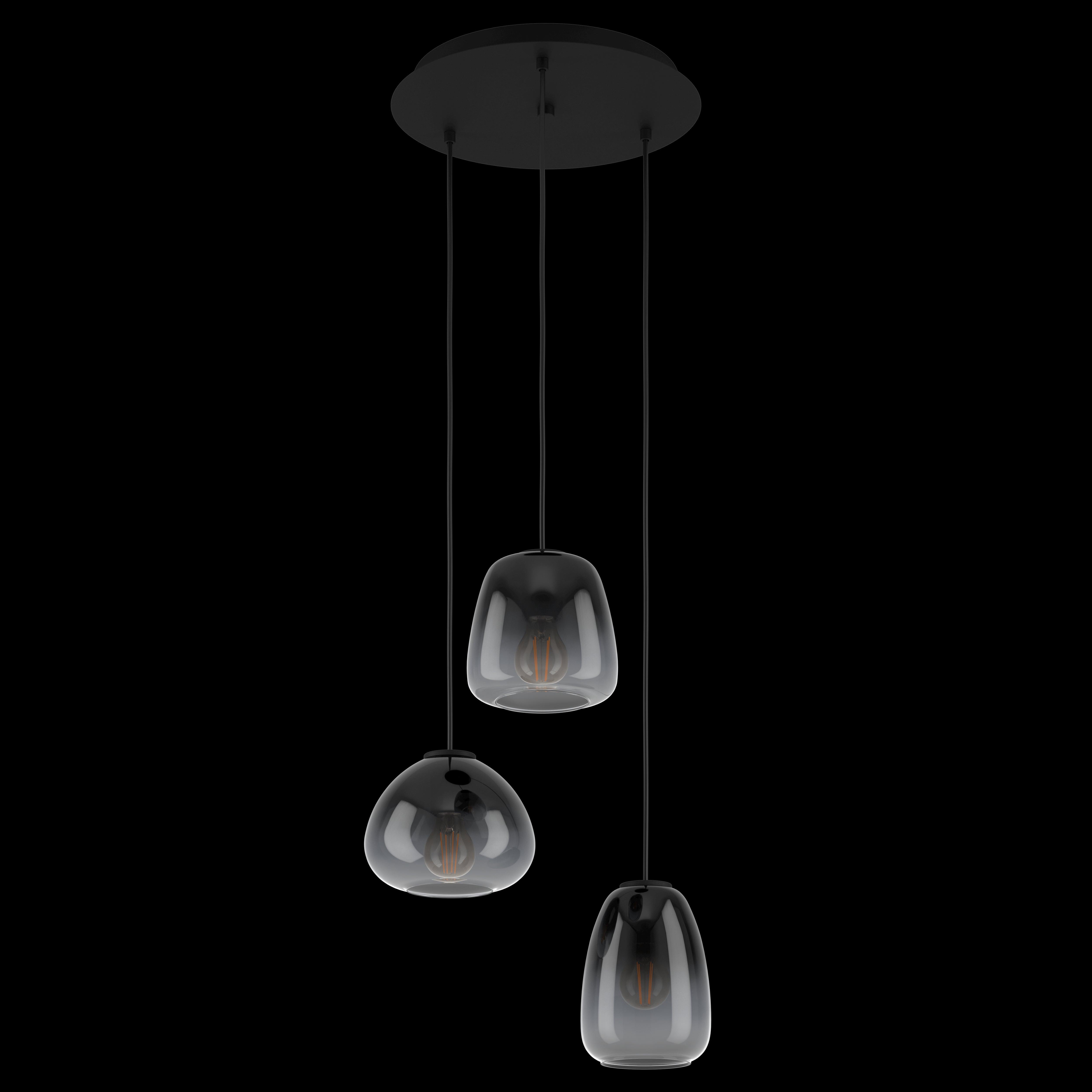 Eglo Aguilares 3-Light Black Pendant Light Fixture with Clear Glass Shades - Modern Ceiling Lighting for Dining Room, Kitchen Island or Bedroom