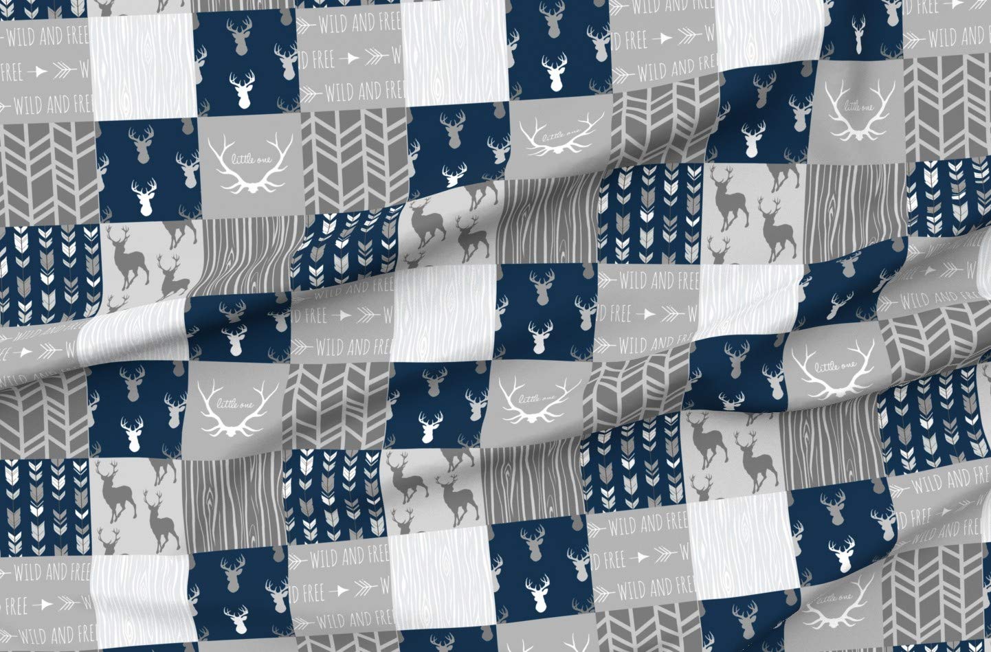 Premium Spoonflower Fleece Fabric by The Yard - Navy Grey Deer Boy Nursery Wild Print - Perfect for Sewing Blankets, Loungewear & No-Sew DIY Projects - Ideal for Baby Quilts, Home Decor & Crafting