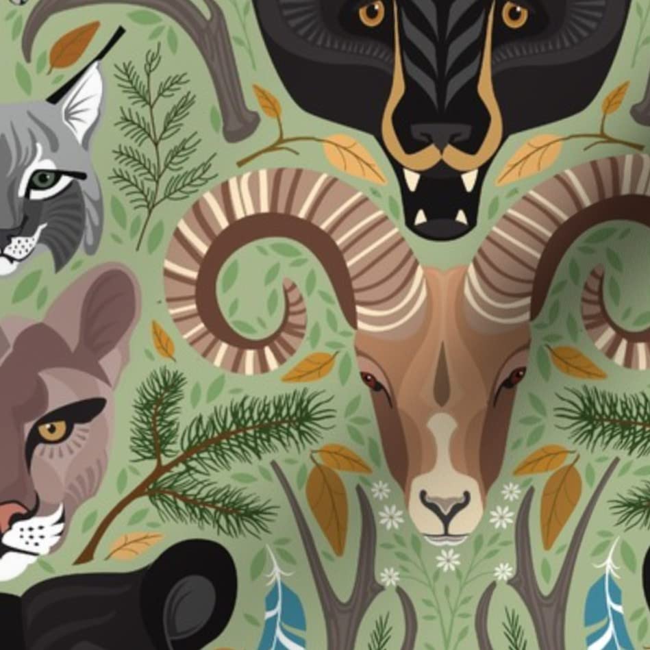 Woodland Wild Animals Printed Velvet Fabric by The Yard - Bear Nature Feather Design for Upholstery, Home Decor & Apparel | Perfect for Nursery, DIY Projects & Fashion Sewing