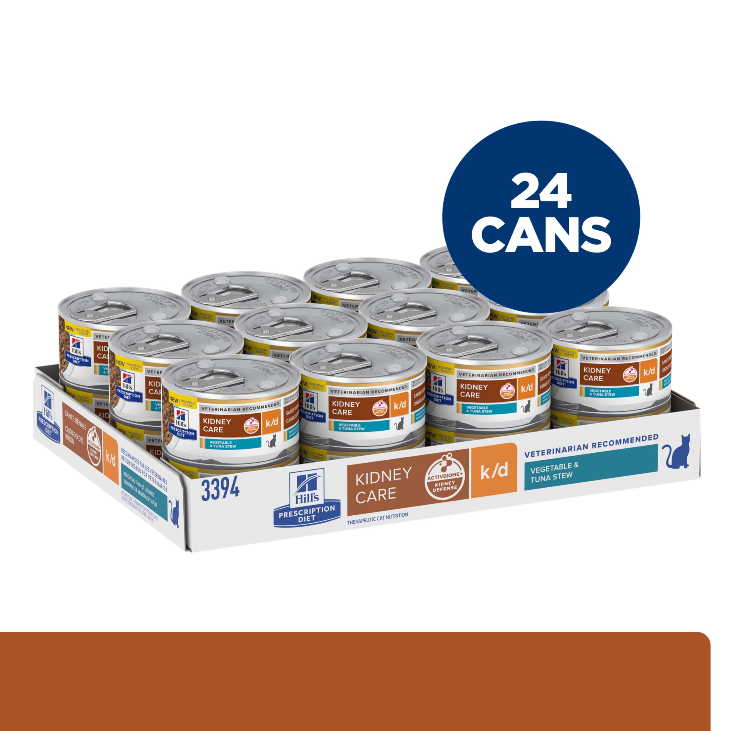 Hill's Prescription Diet k/d Kidney Care Wet Cat Food - Veterinary Diet with Vegetable, Tuna & Rice Stew, 2.9 oz Cans (24-Pack) | Supports Kidney Health for Cats with Renal Issues - Perfect for Senior Cats or Felines with Kidney Disease