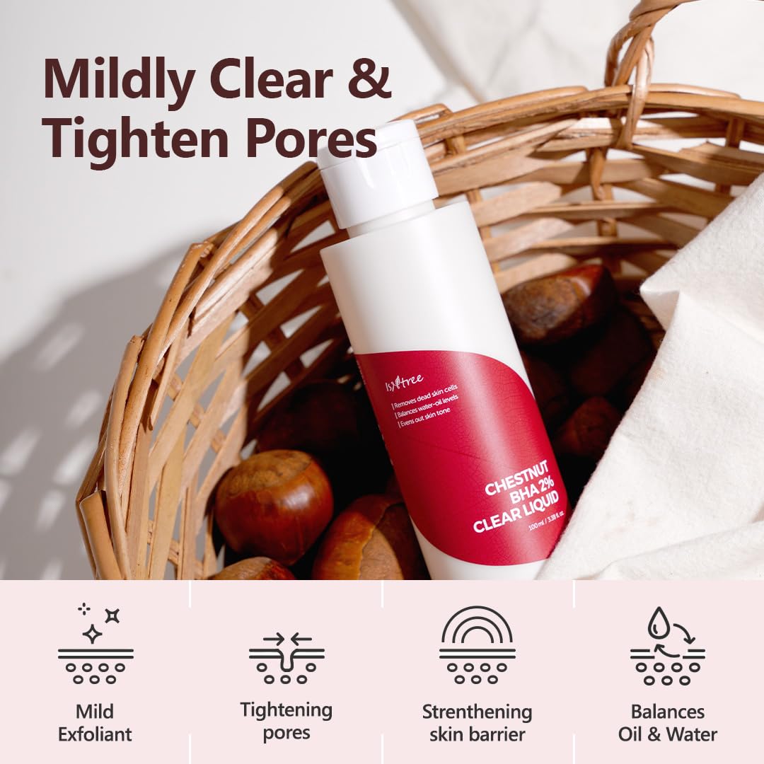 ISNTREE Chestnut BHA 2% Clear Liquid 100ml (3.38 fl oz) - Mild Exfoliating Toner for Pore Tightening & Dead Skin Removal | Korean Skincare | Perfect for Daily Use & Acne-Prone Skin