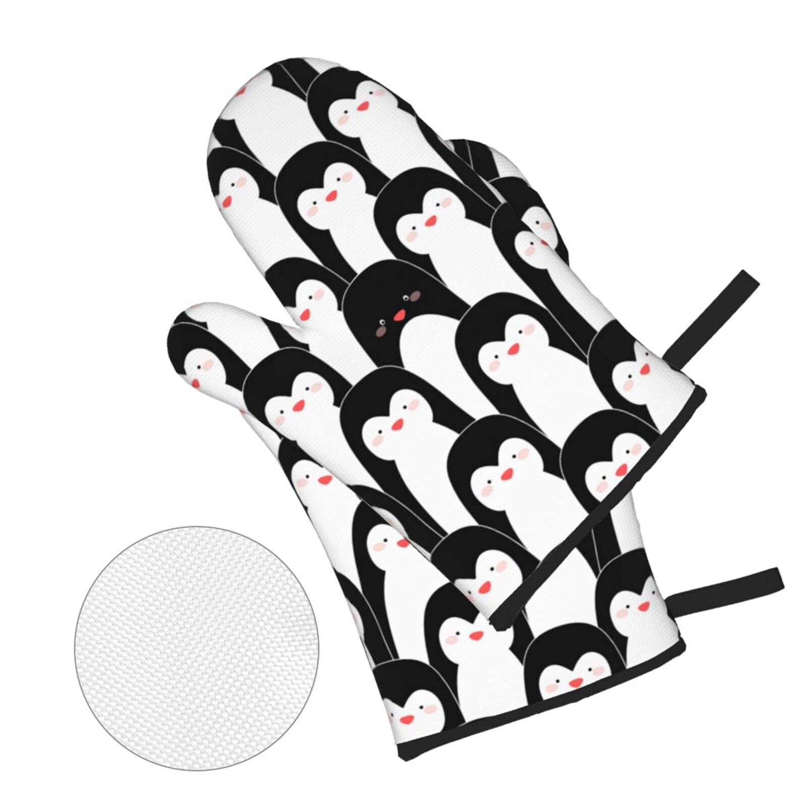 Cute Penguins Print 4-Piece Oven Mitts and Pot Holders Set - Heat Resistant, Non-Slip Kitchen Gloves with Inner Cotton Layer for Cooking, Baking, BBQ & Grilling - Perfect for Holiday Gifts, Housewarming & Kitchen Decor