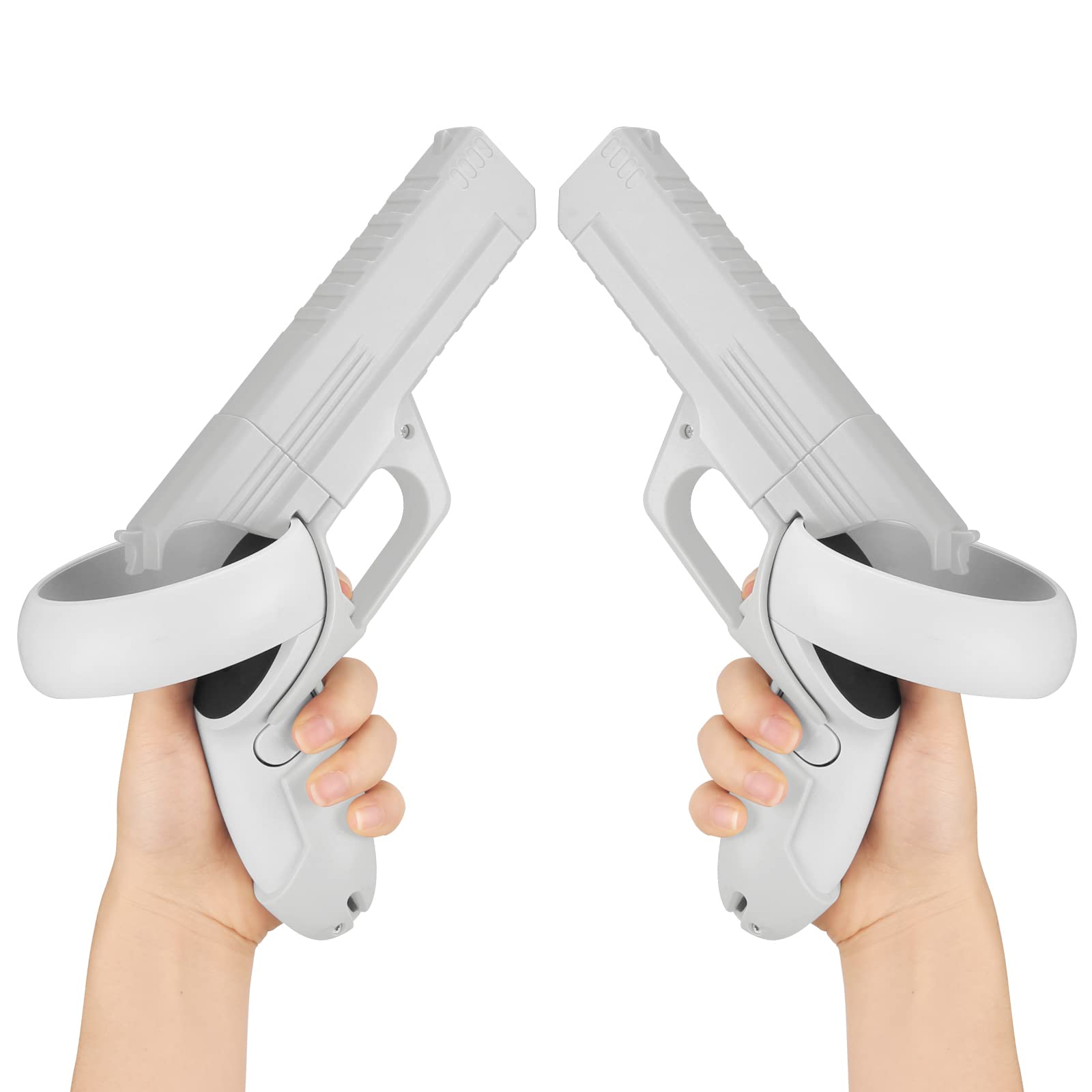 Esimen VR Game Gun for Oculus Quest 2 Controllers - Pistol Grip Case for Enhanced FPS Gaming | Compatible with Pistol Whip VR & Meta Quest 2 Accessories (White) | Perfect for Immersive Shooting Games & Action-Packed VR Adventures