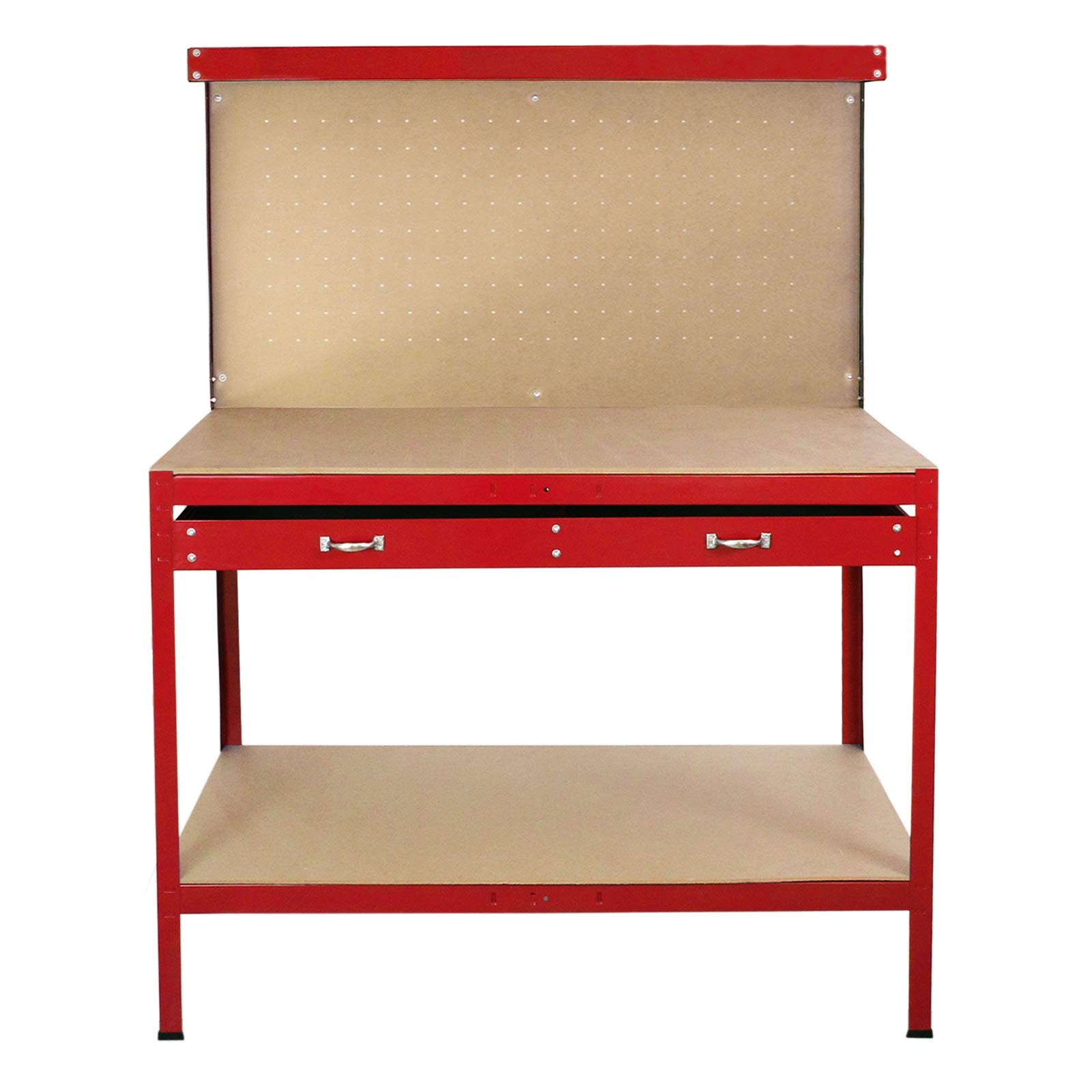 Heavy-Duty Monster Shop Workshop Workbench with Pegboard & Drawer - Industrial Steel Work Table with Tool Storage, Garage Shelving Unit & 40 Free Hooks | Perfect for DIY Projects, Tool Organization & Garage Workshop Setup