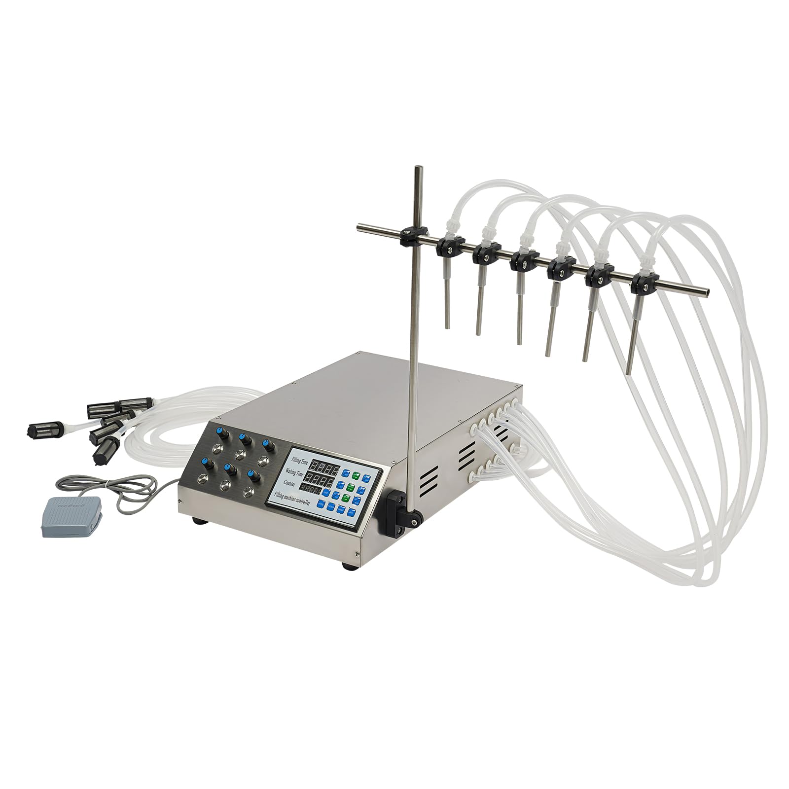 Digital Control Liquid Filler Machine - 6 Nozzles 170oz/min Quantitative Bottle Filling System 110V 300W for Beer, Water, Milk, Beverages, Perfume & Oil - Perfect for Home Brewing, Commercial Bottling & DIY Cosmetics Production
