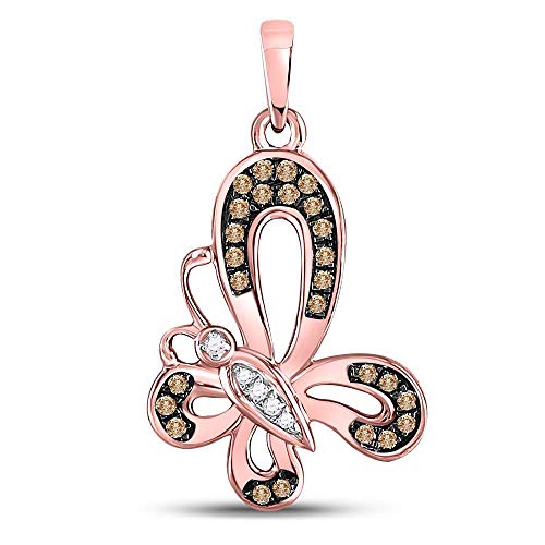 10K Rose Gold Round Chocolate Brown Diamond Butterfly Pendant Necklace - 1/5 Ct Genuine Diamond Jewelry for Women, Perfect Gift for Birthday, Anniversary & Valentine's Day