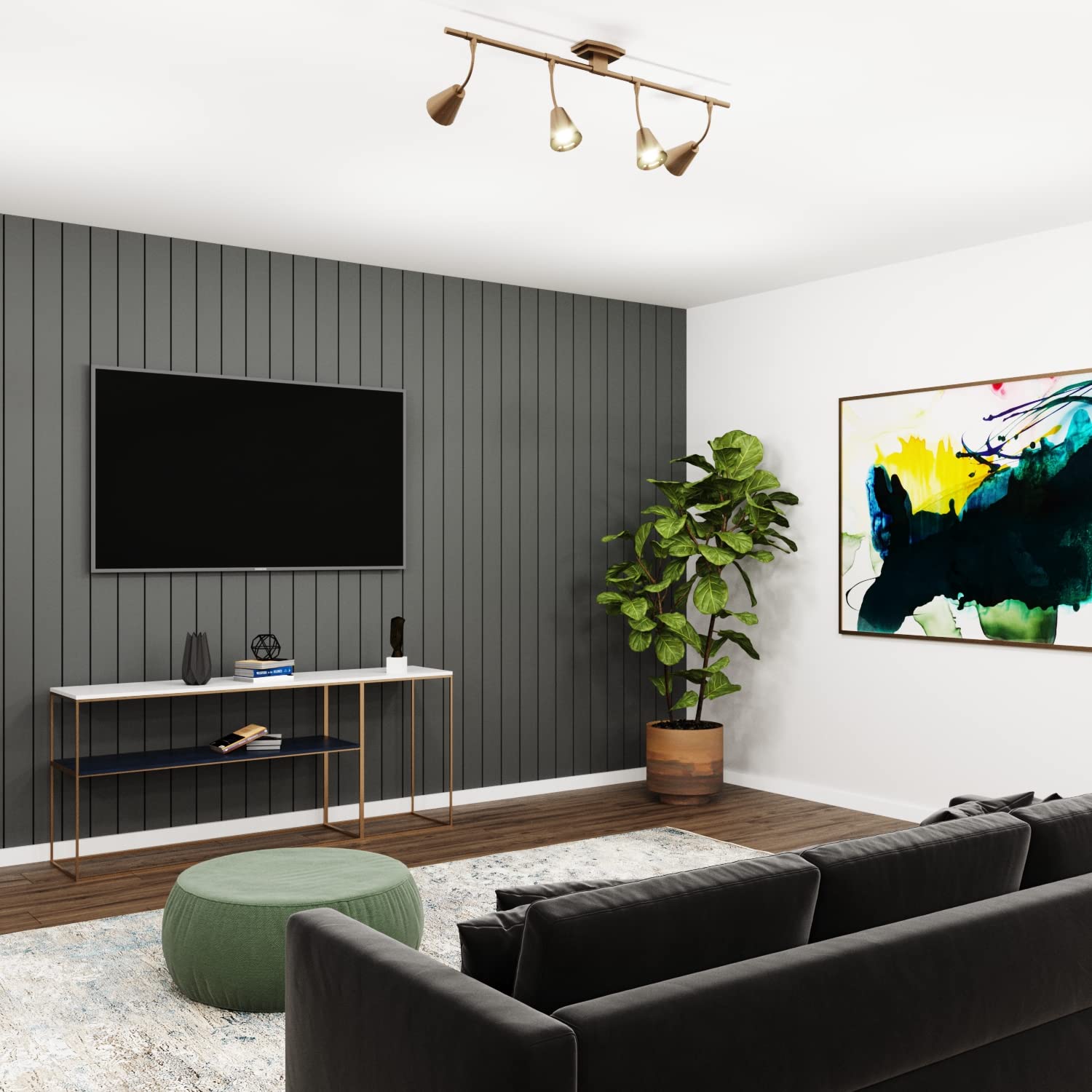 Modern LED 4-Light Track Lighting System - 32 Inch Brushed Brass with 4 GU10 Bulbs Included - Adjustable Directional Ceiling Light for Kitchen, Living Room Wall & Spotlight Fixtures - Perfect for Home, Office & Retail Spaces