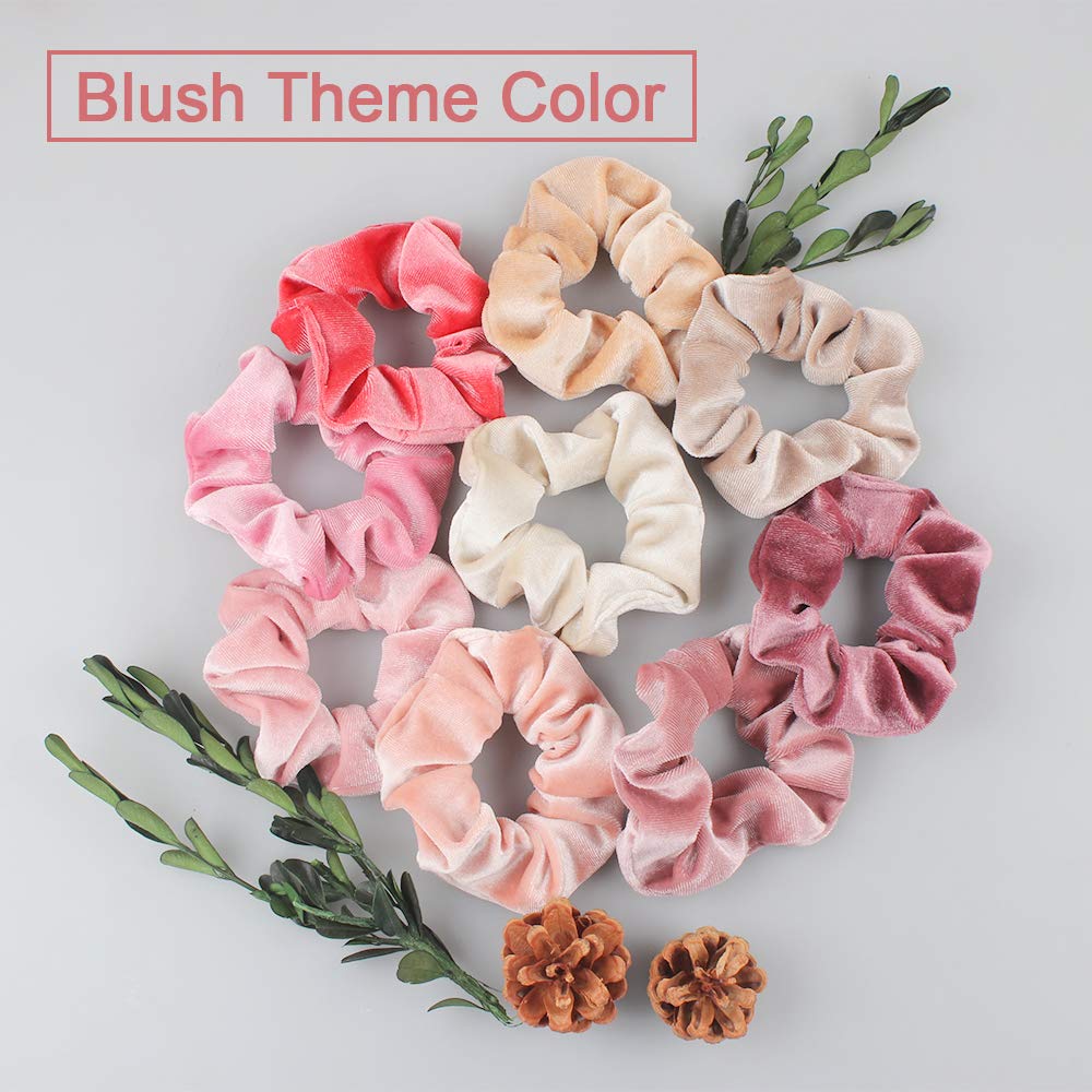 18 Pcs Velvet Hair Scrunchies - Blush Pink Elastic Hair Bands for Women & Girls, Soft Hair Ties for Ponytails, Workouts, School & Everyday Use