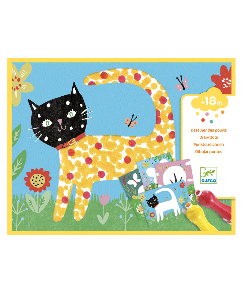 Djeco Small Dots Painting Set - Creative Art Kit for Kids with 4 Washable Paint Colors & Stencils - Perfect for Birthday Gifts, Classroom Activities & DIY Home Decor Projects