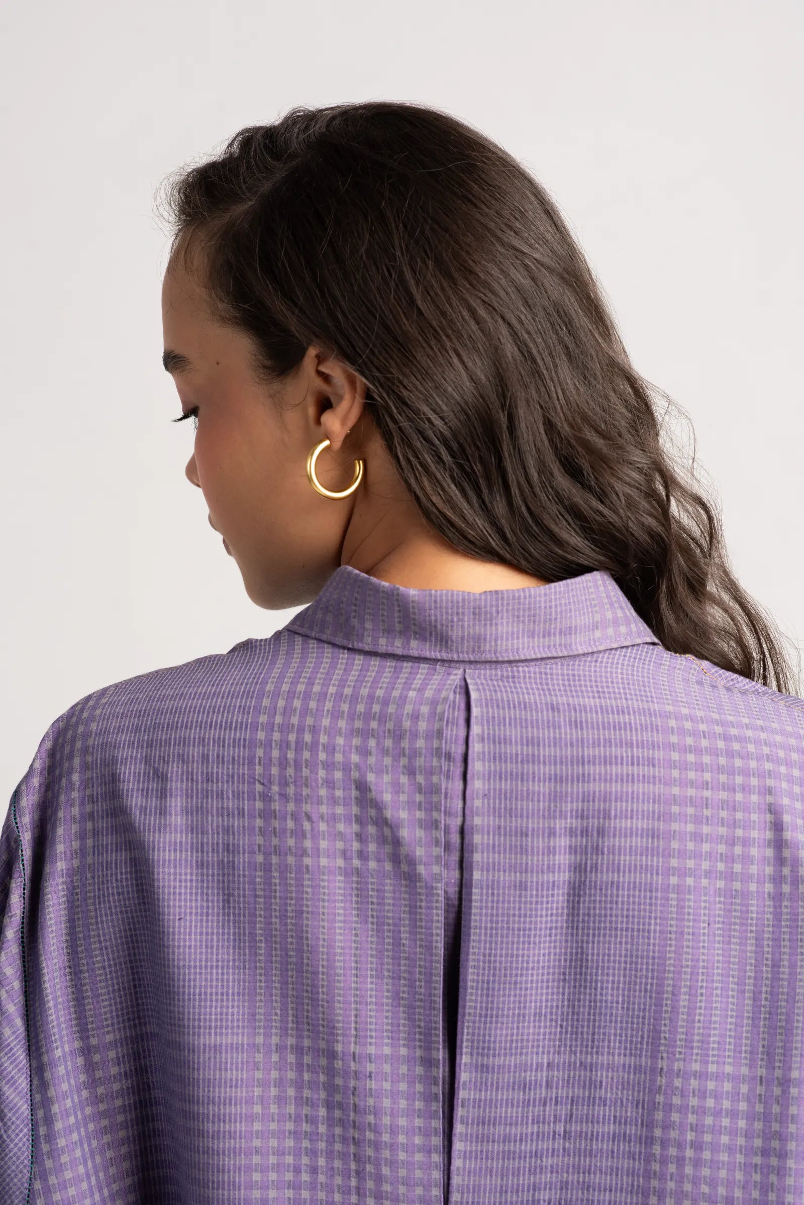 Men's Manchali Shirt - Premium Cotton Silk Blend Checkered Lilac Shirt for Casual Wear & Office Outfits