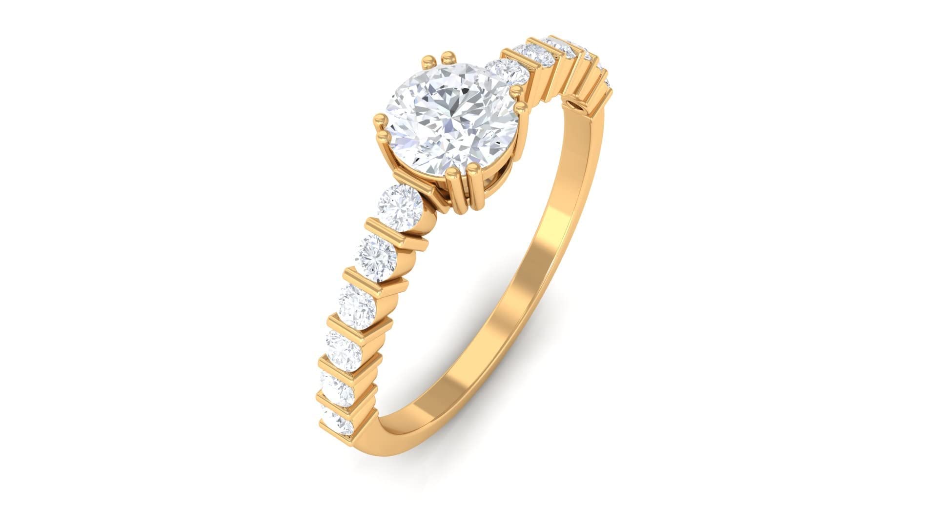 1 CT Certified Moissanite Solitaire Ring in 14K Solid Gold with Side Stones - Elegant White Moissanite Engagement Ring for Women, Perfect for Proposals, Weddings & Anniversaries