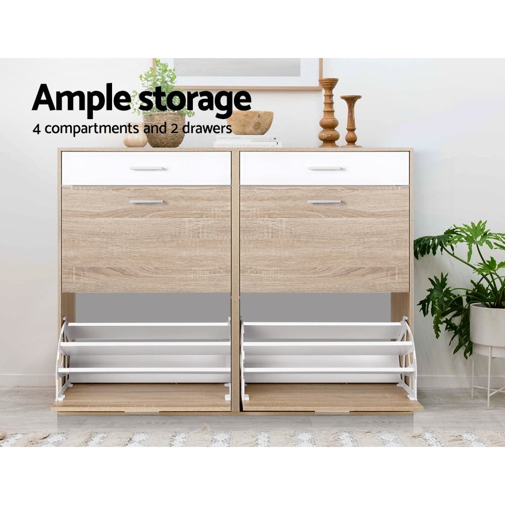 2-Tier Wooden Shoe Storage Cabinet - Space Saving Shoe Organizer for Entryway, Closet & Bedroom