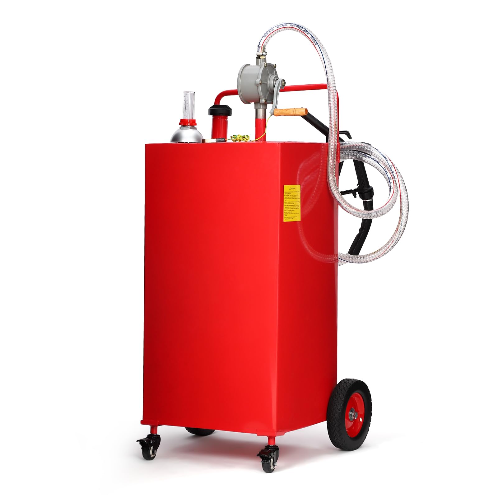 GARVEE 35 Gallon Red Stainless Steel Portable Fuel Caddy with Manual Pump & 4 Wheels - Heavy Duty Gasoline Diesel Storage Container for Farm, Construction, and Emergency Use